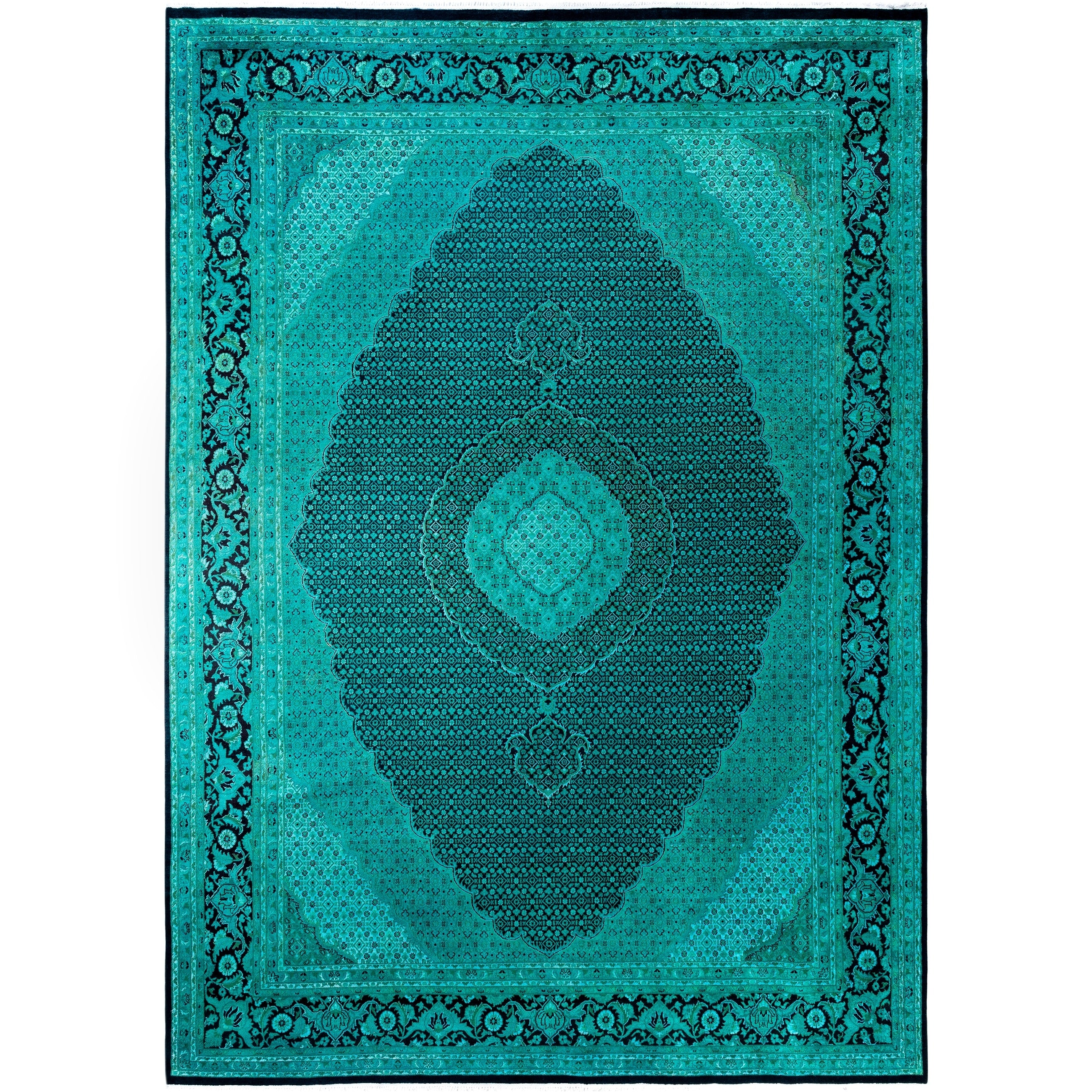 Overdyed Hand Knotted Wool Modern Contemporary Green Area Rug 10 2 X 14 1