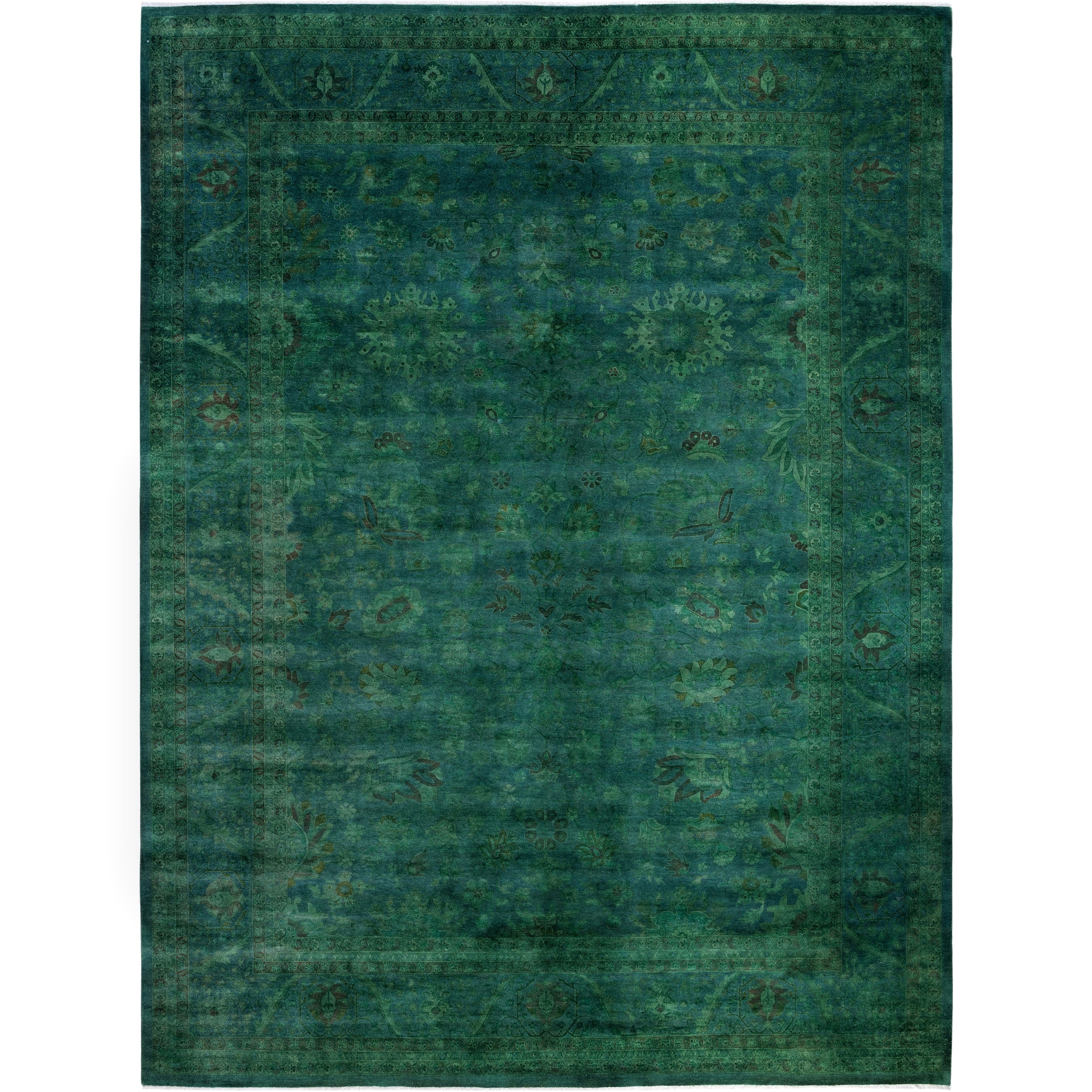 Overdyed Hand Knotted Wool Modern Contemporary Green Area Rug 10 2 X 14 4