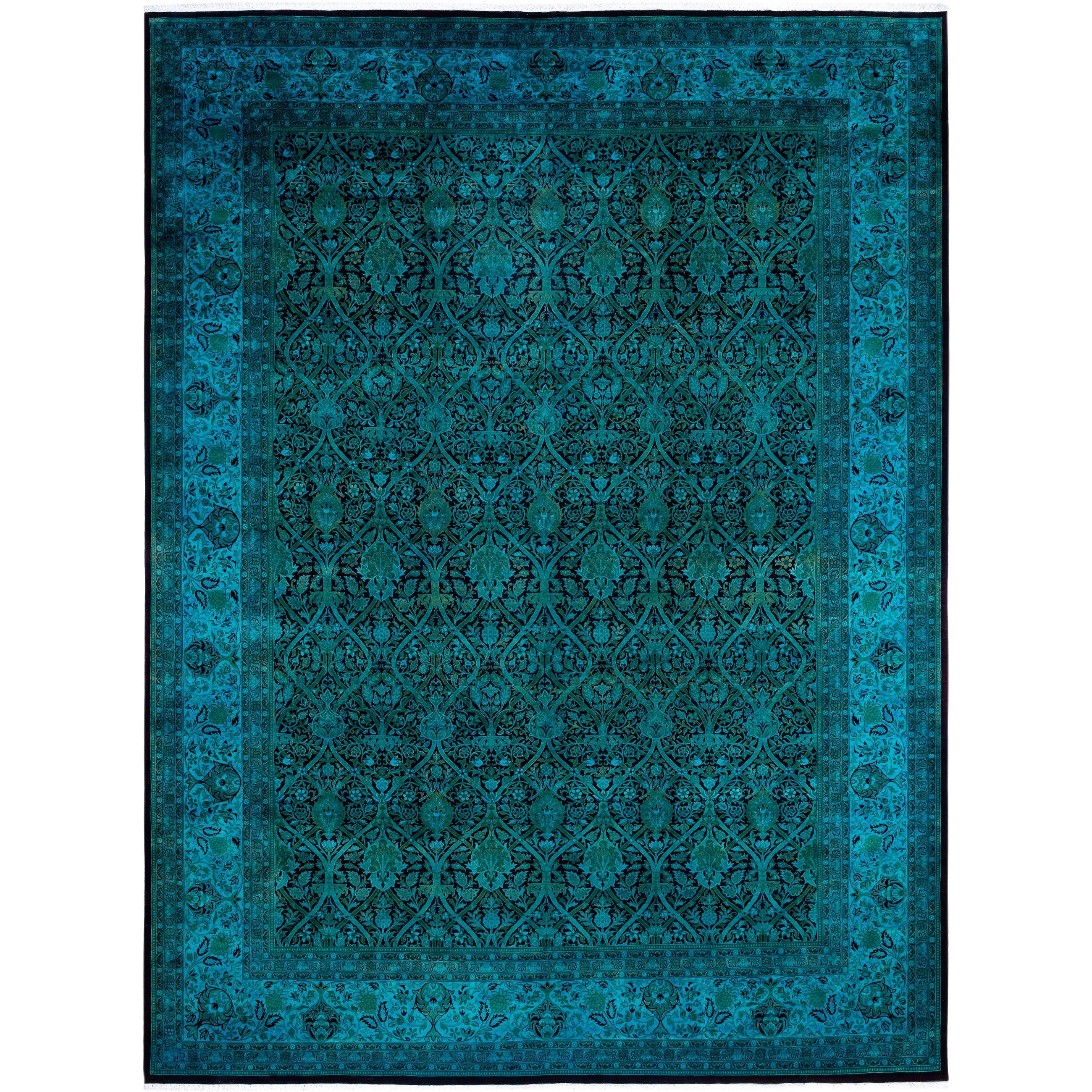 Overdyed Hand Knotted Wool Modern Contemporary Green Area Rug 10 4 X 13 9
