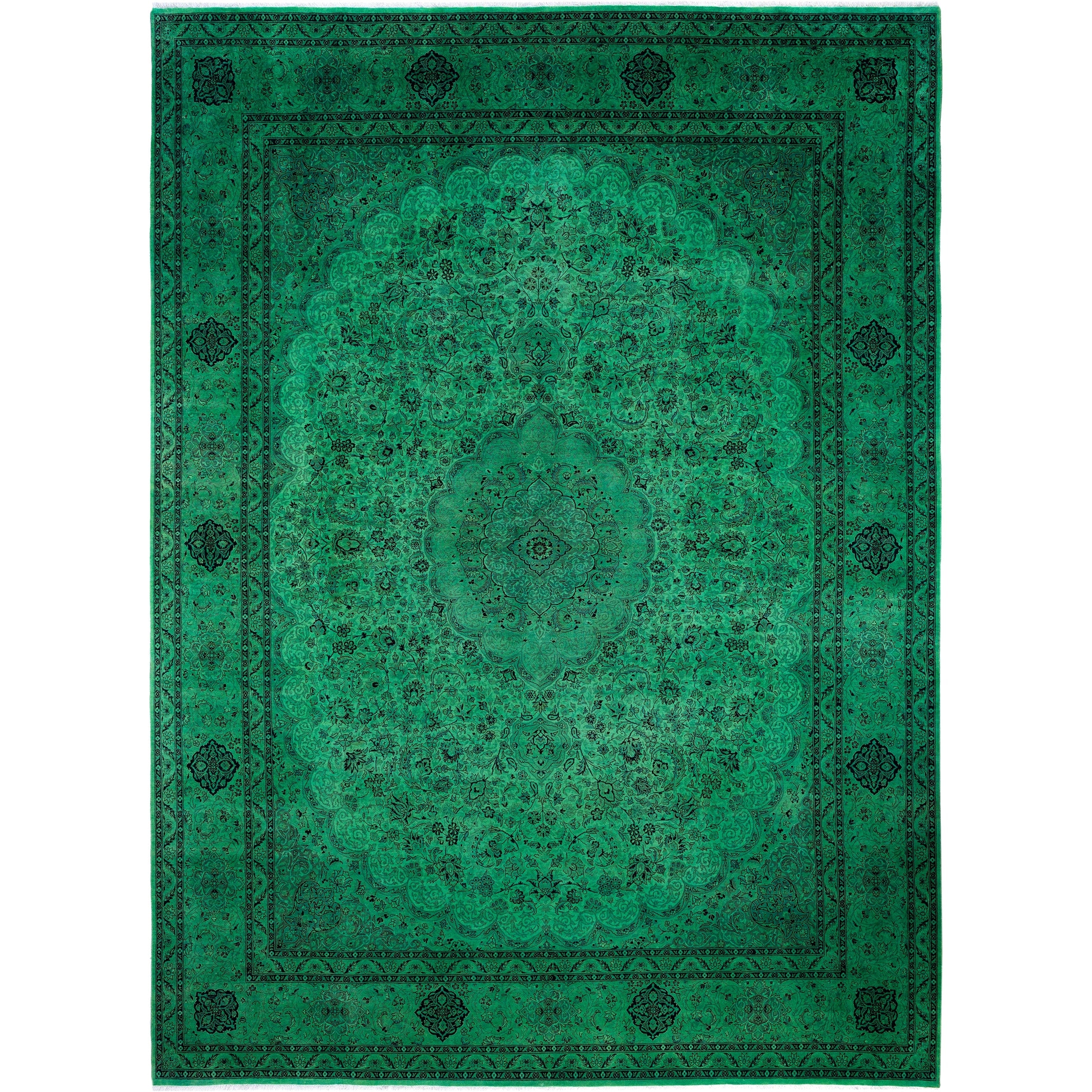 Overdyed Hand Knotted Wool Modern Contemporary Green Area Rug 11 2 X 15 2