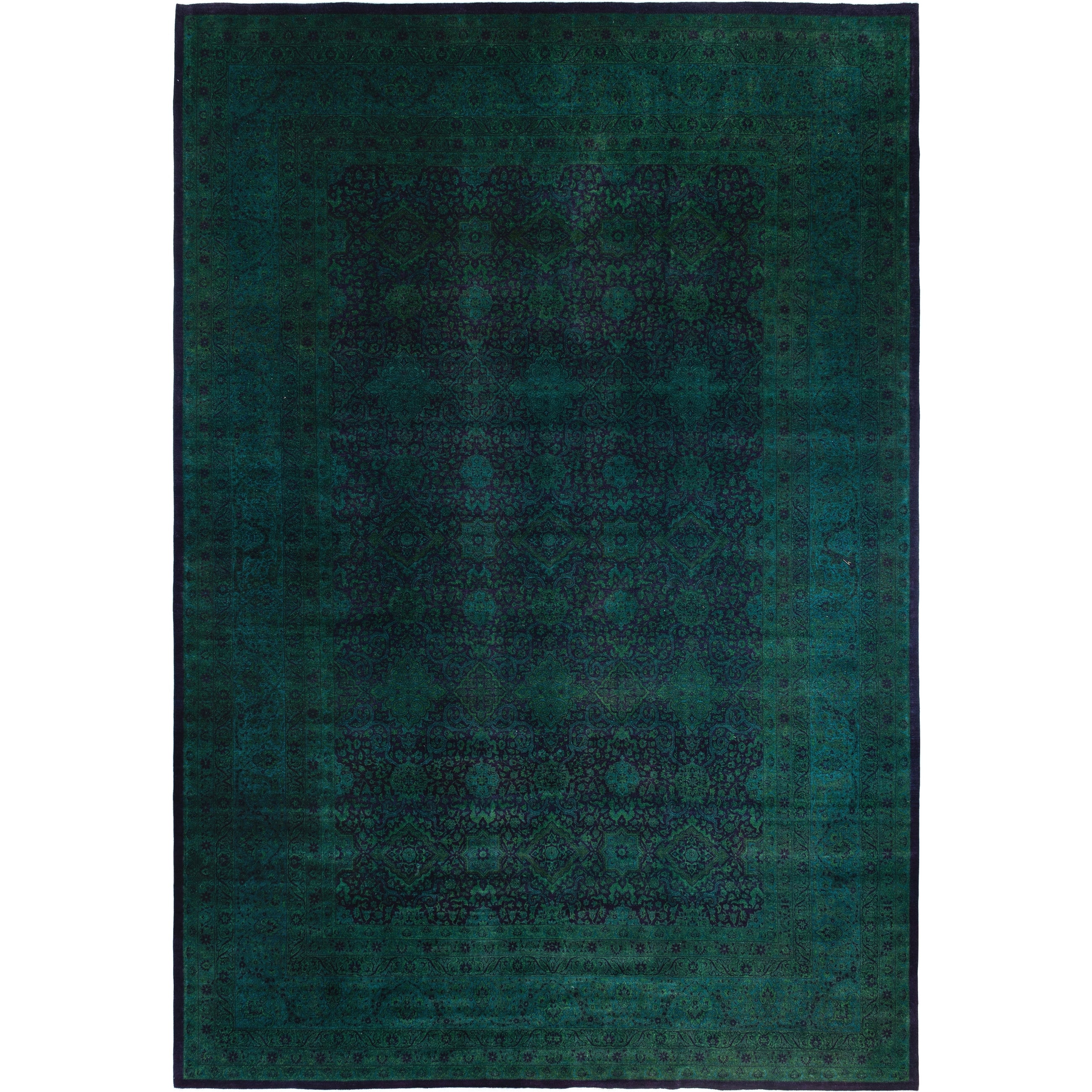 Overdyed Hand Knotted Wool Modern Contemporary Green Area Rug 12 2 X 17 6