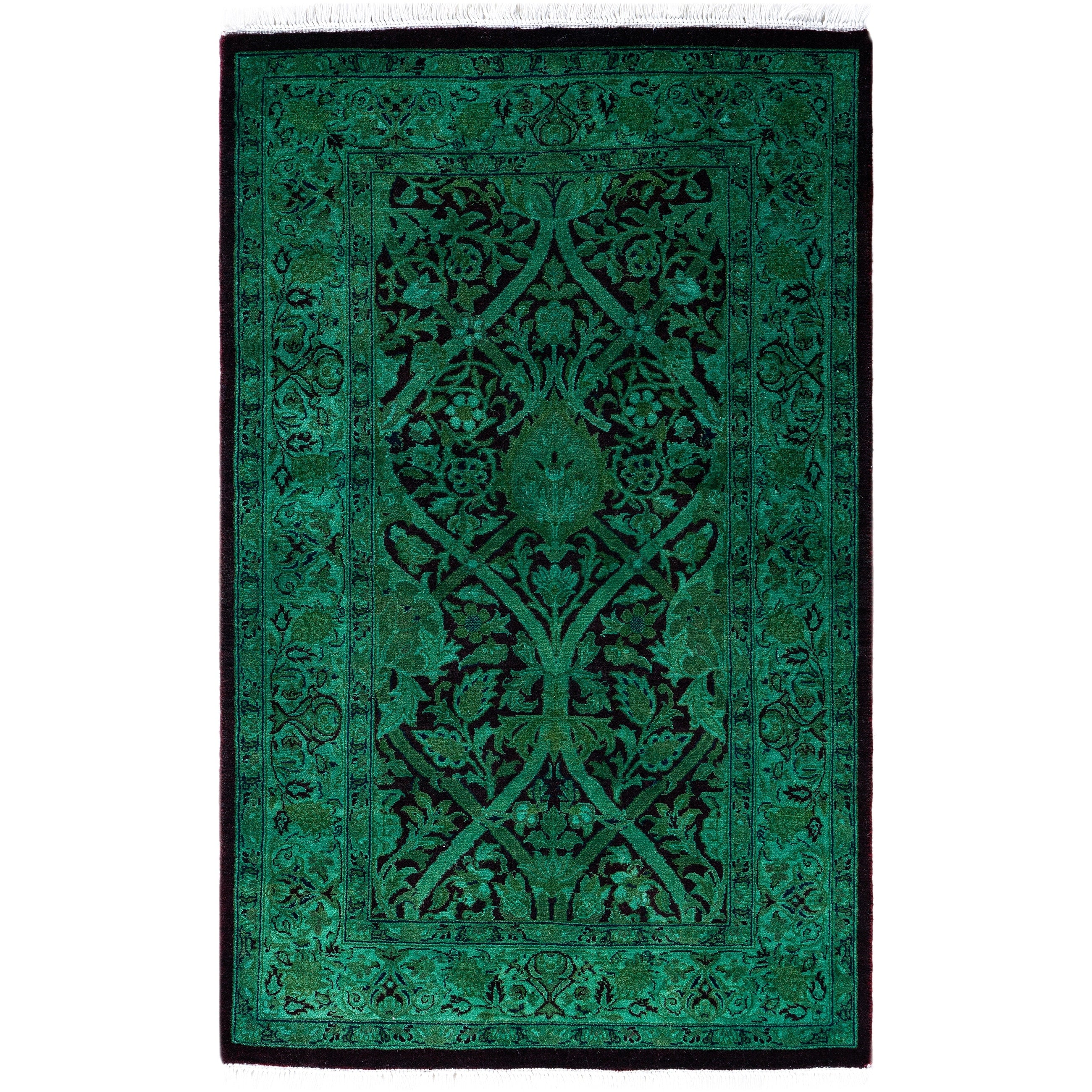 Overdyed Hand Knotted Wool Modern Contemporary Green Area Rug 2 7 X 4 1