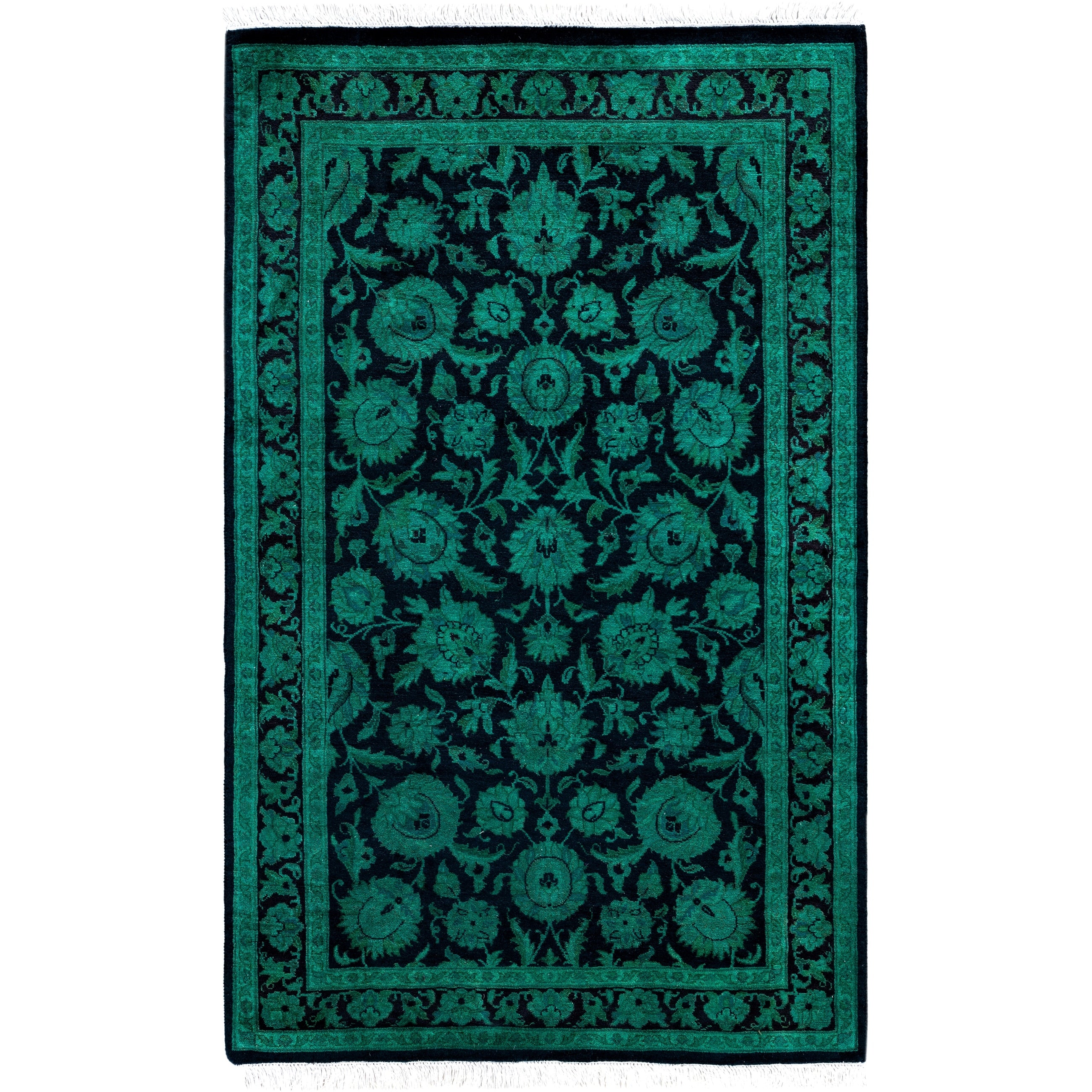 Overdyed Hand Knotted Wool Modern Contemporary Green Area Rug 2 7 X 4 2