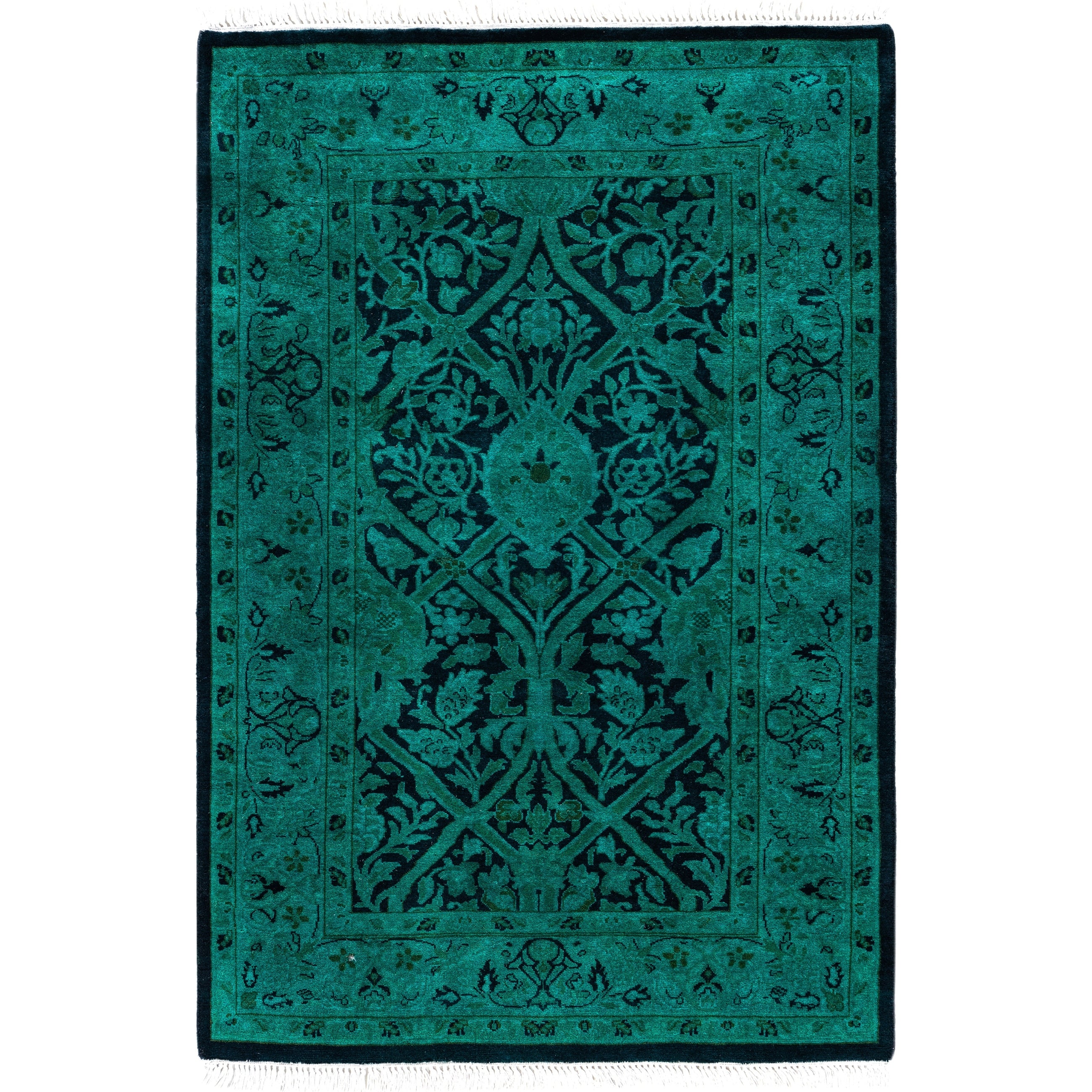 Overdyed Hand Knotted Wool Modern Contemporary Green Area Rug 2 8 X 4 1