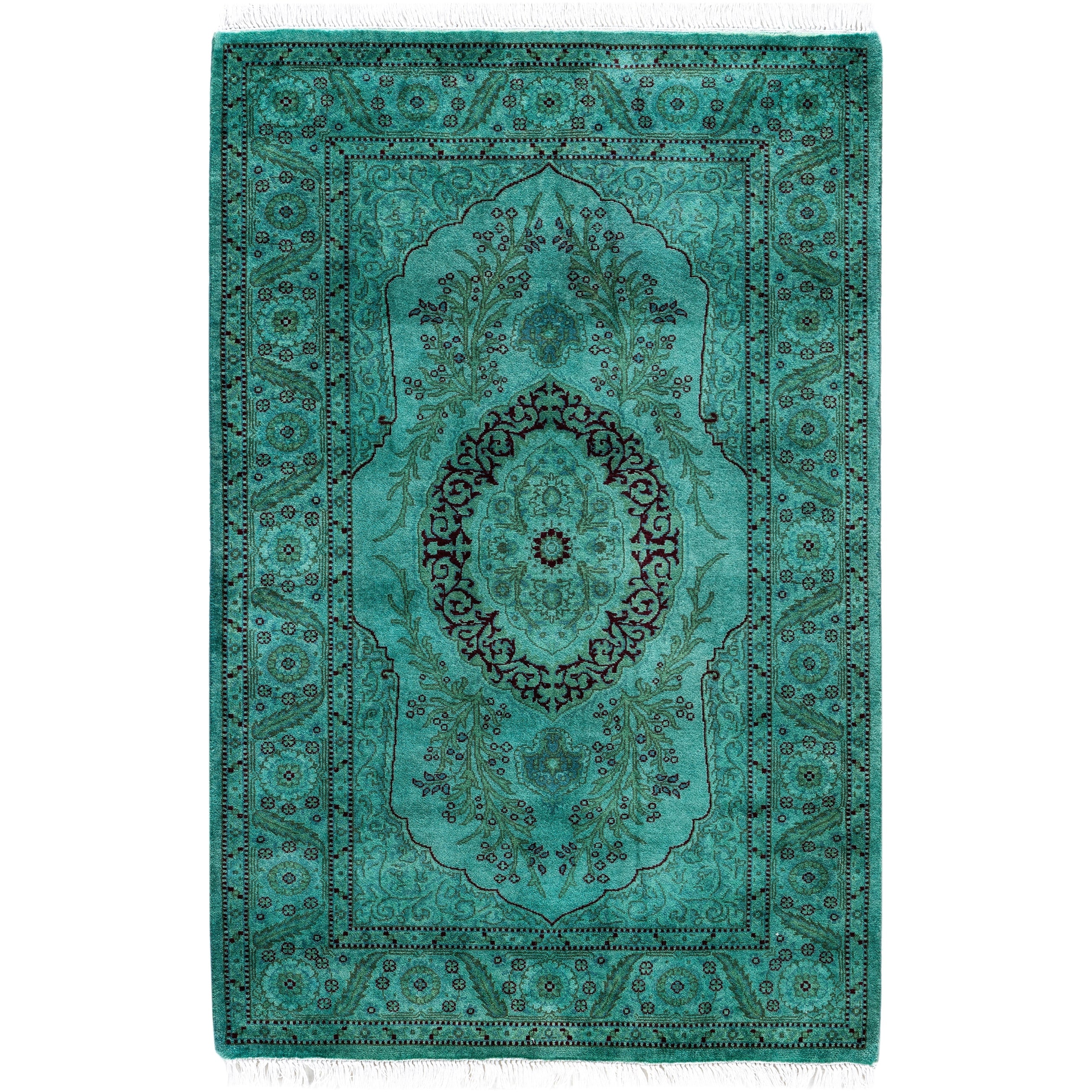 Overdyed Hand Knotted Wool Modern Contemporary Green Area Rug 2 8 X 4 2