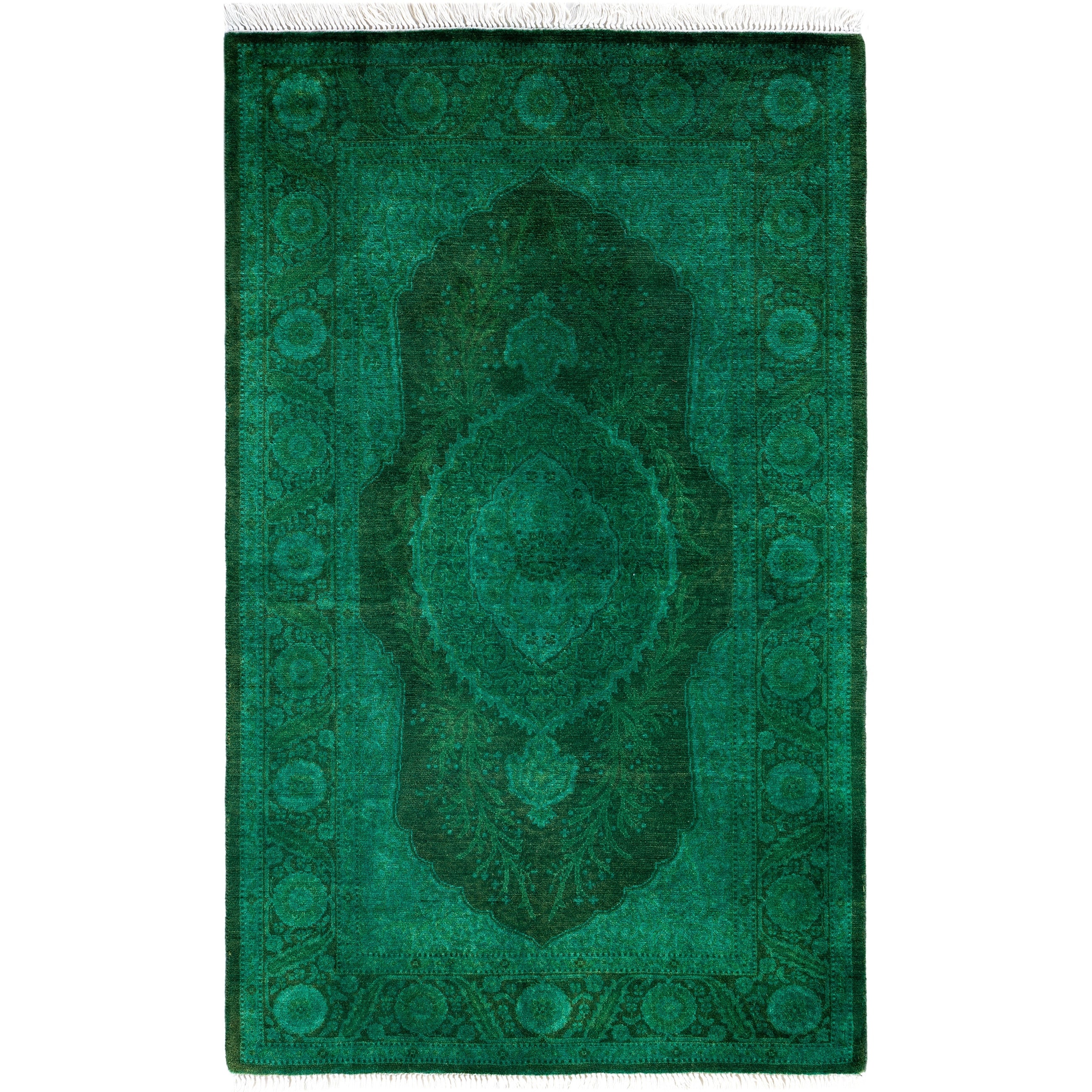 Overdyed Hand Knotted Wool Modern Contemporary Green Area Rug 2 8 X 4 4