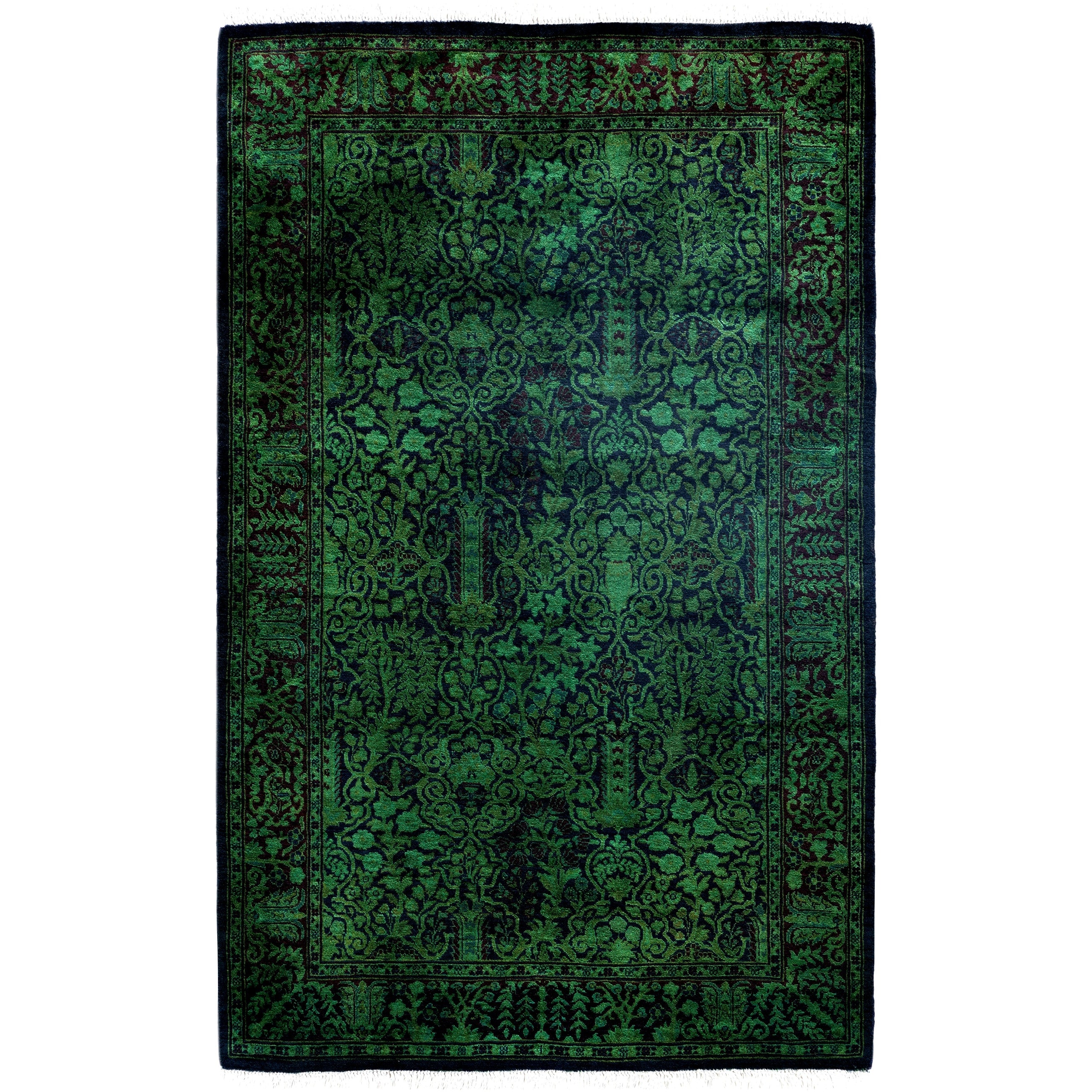 Overdyed Hand Knotted Wool Modern Contemporary Green Area Rug 3 0 X 4 10