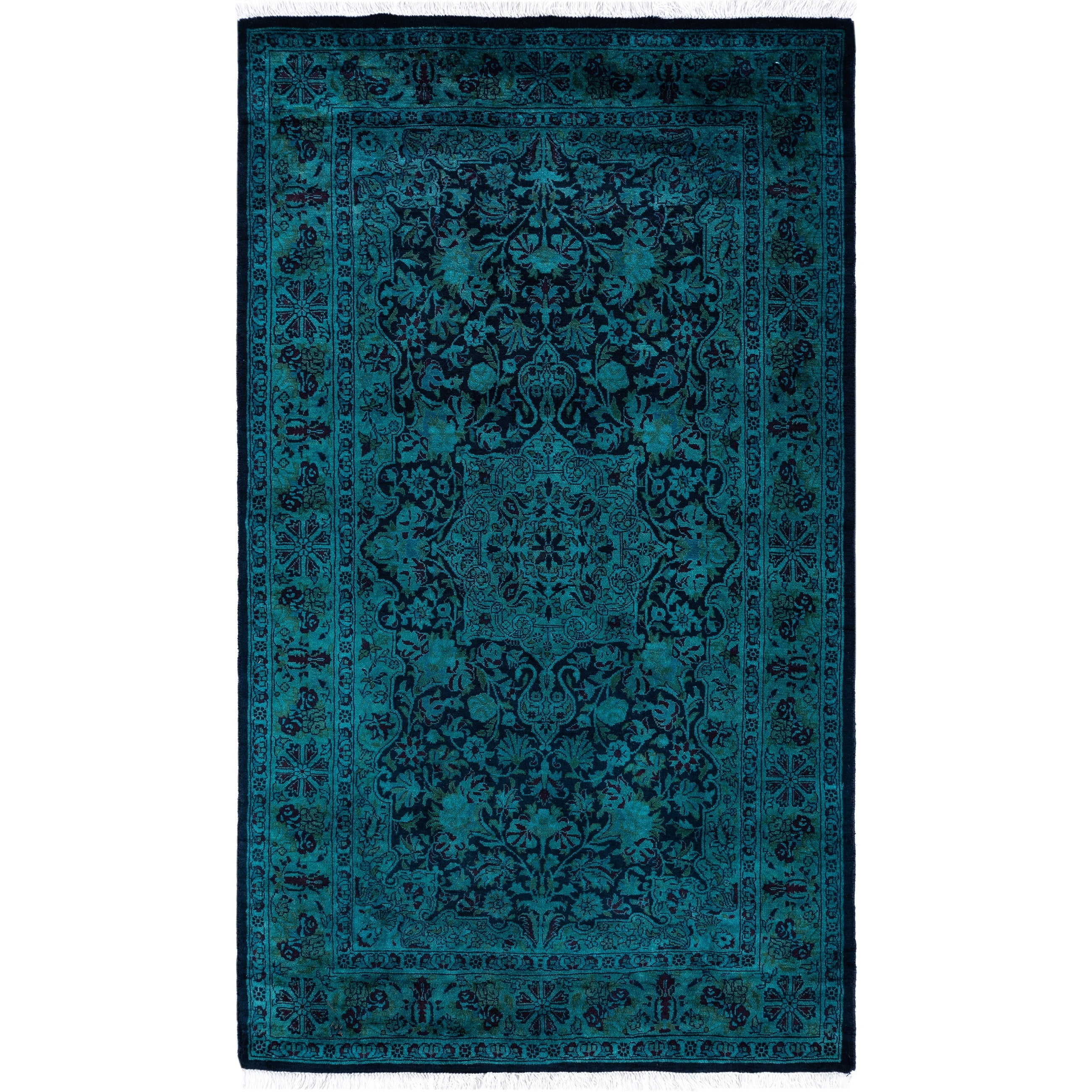 Overdyed Hand Knotted Wool Modern Contemporary Green Area Rug 3 0 X 5 4
