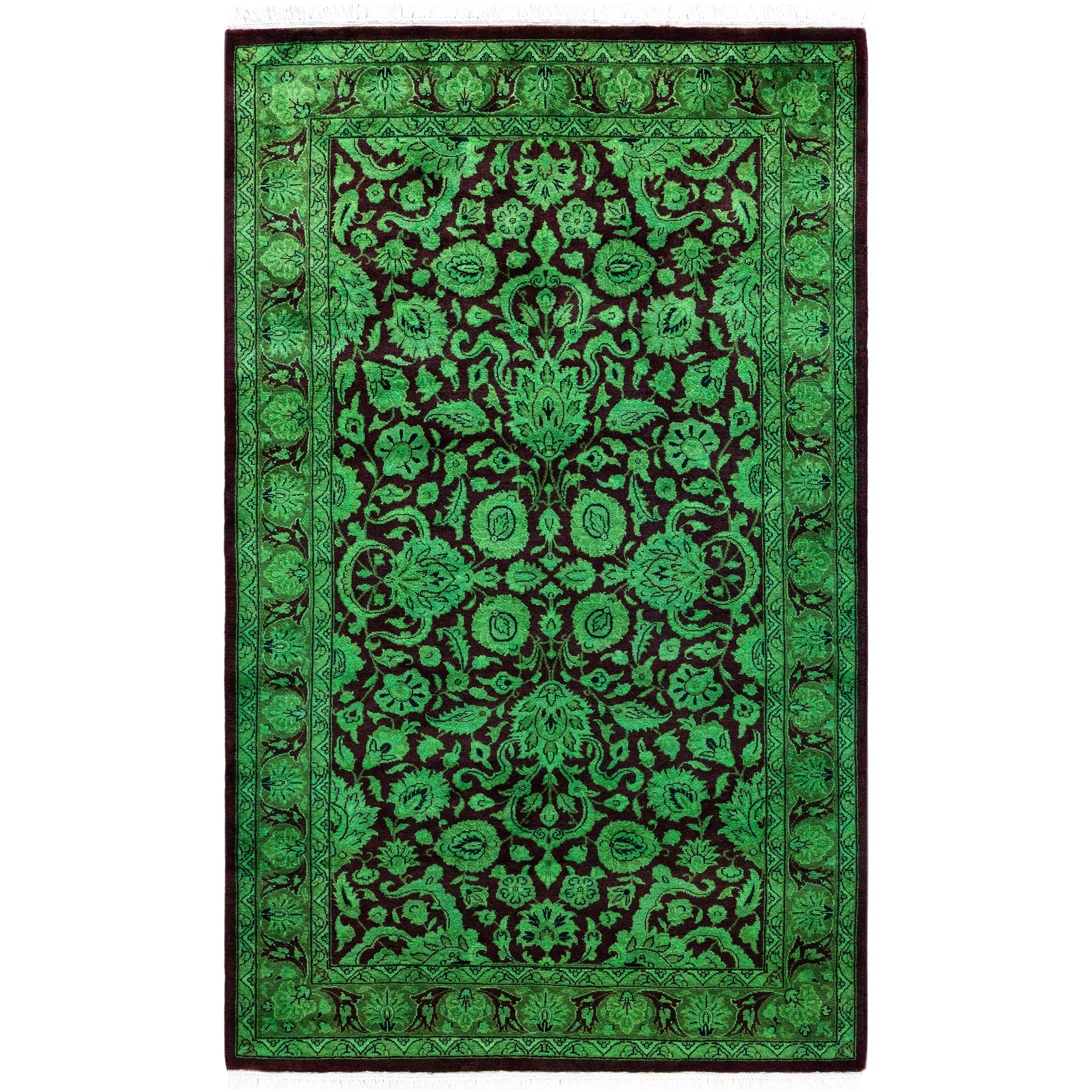 Overdyed Hand Knotted Wool Modern Contemporary Green Area Rug 3 1 X 5 1