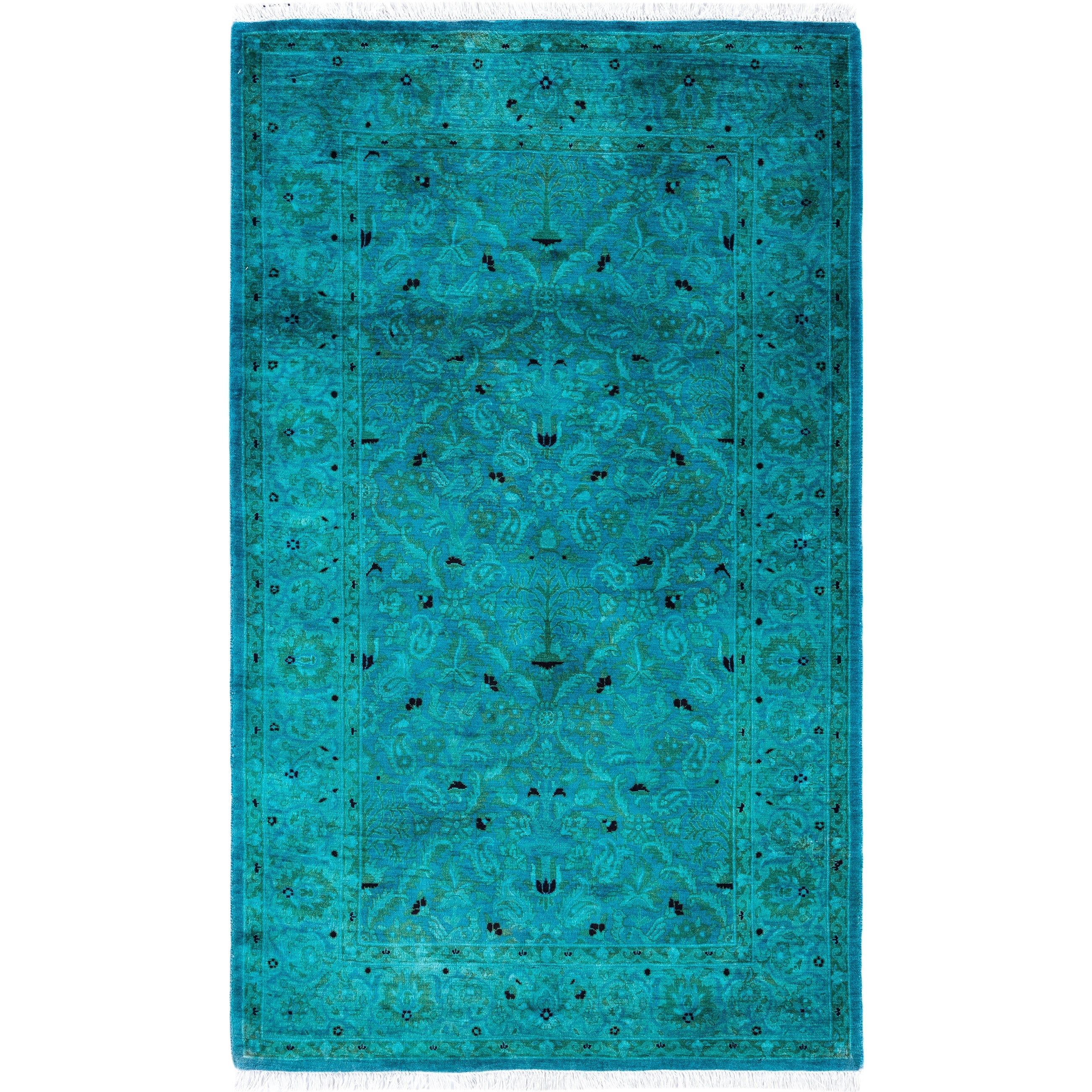 Overdyed Hand Knotted Wool Modern Contemporary Green Area Rug 3 1 X 5 1