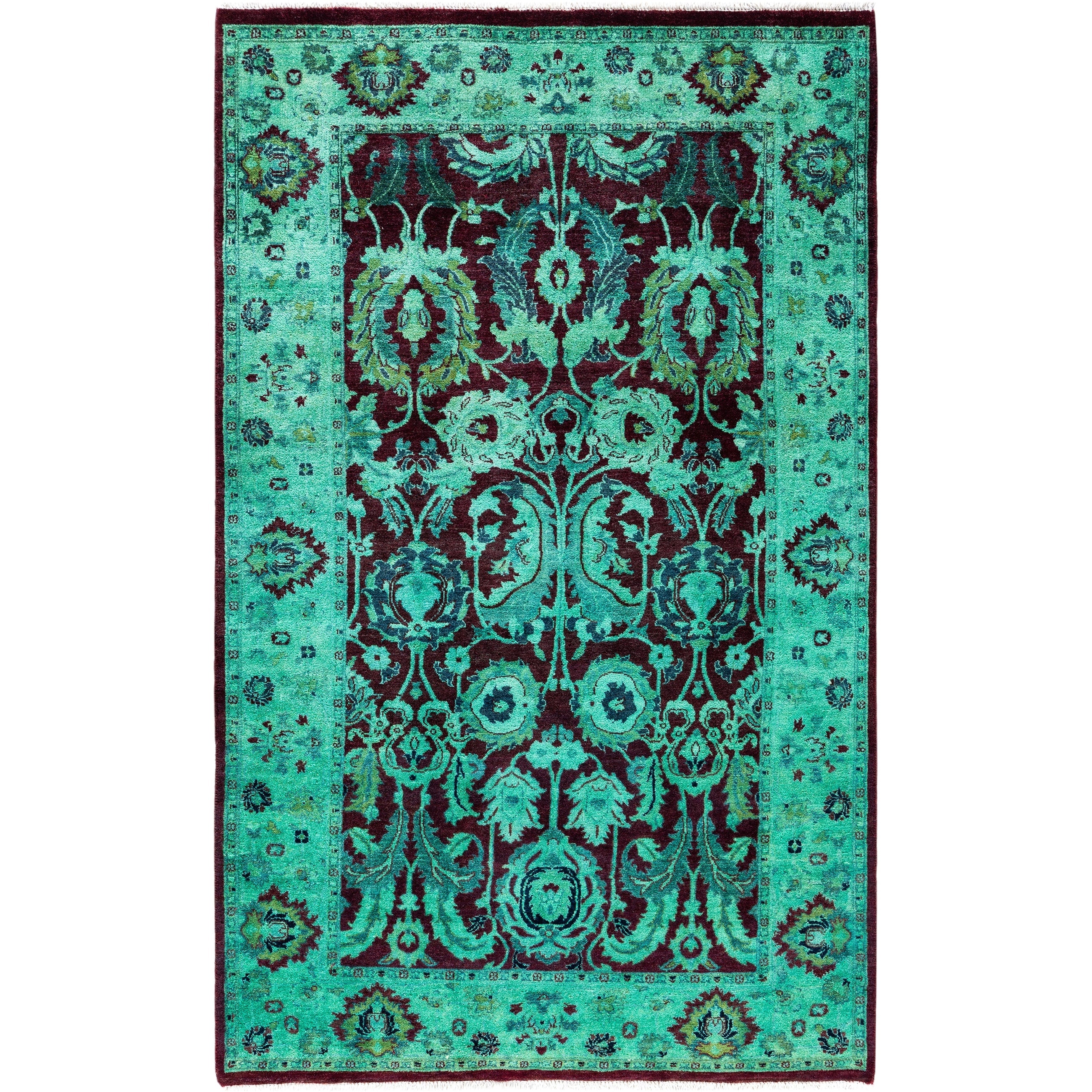 Overdyed Hand Knotted Wool Modern Contemporary Green Area Rug 3 2 X 5 2