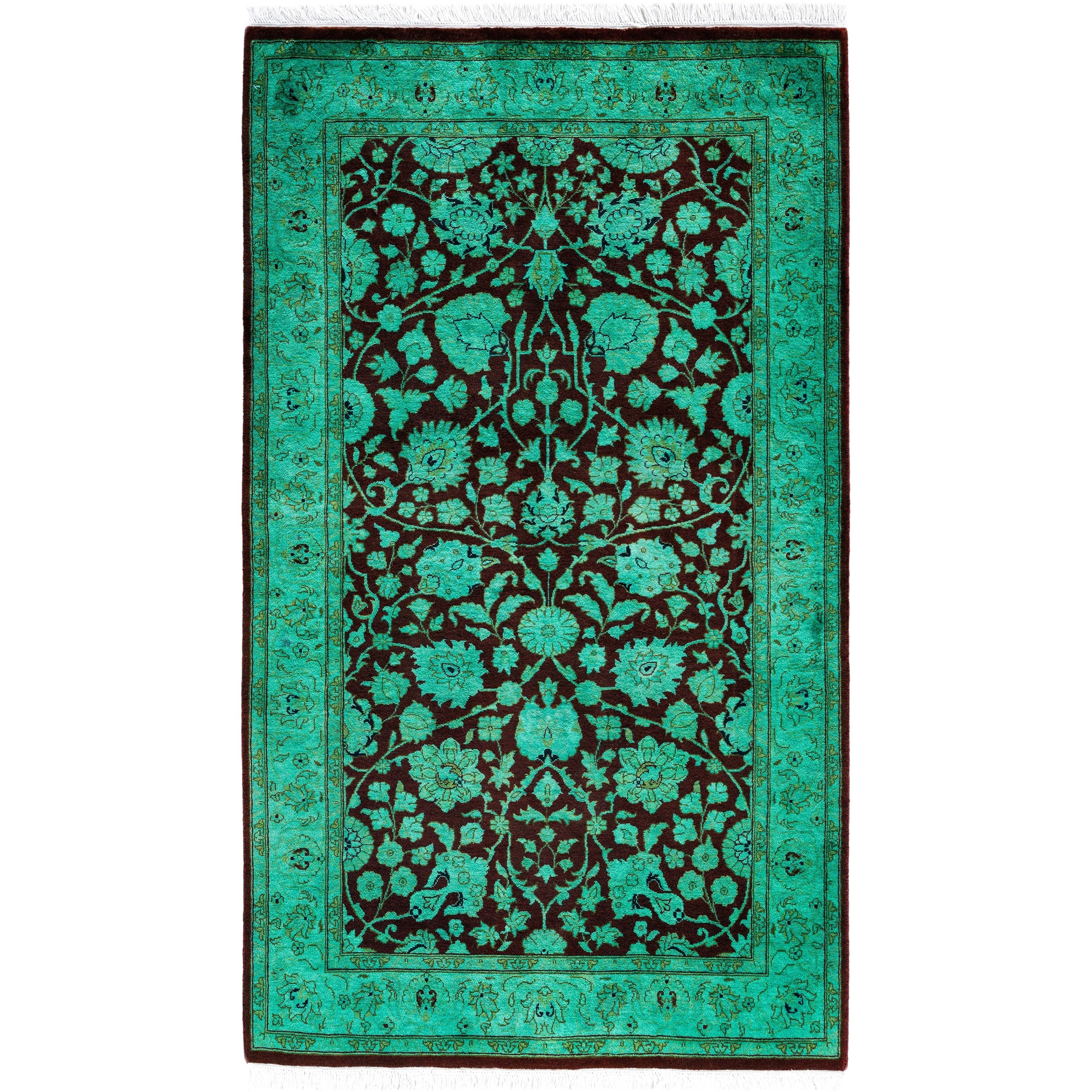 Overdyed Hand Knotted Wool Modern Contemporary Green Area Rug 3 2 X 5 4
