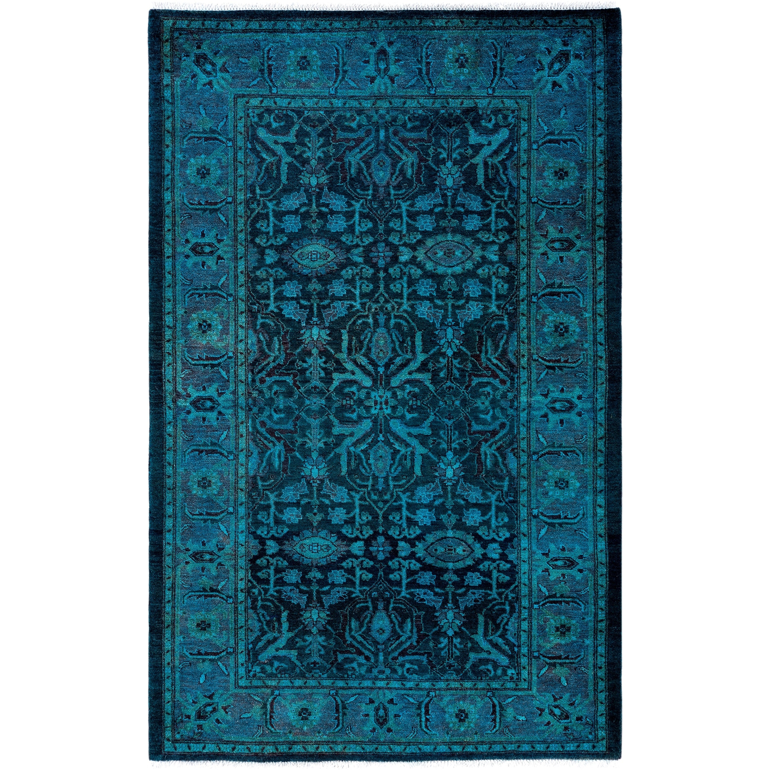 Overdyed Hand Knotted Wool Modern Contemporary Green Area Rug 3 2 X 5 4