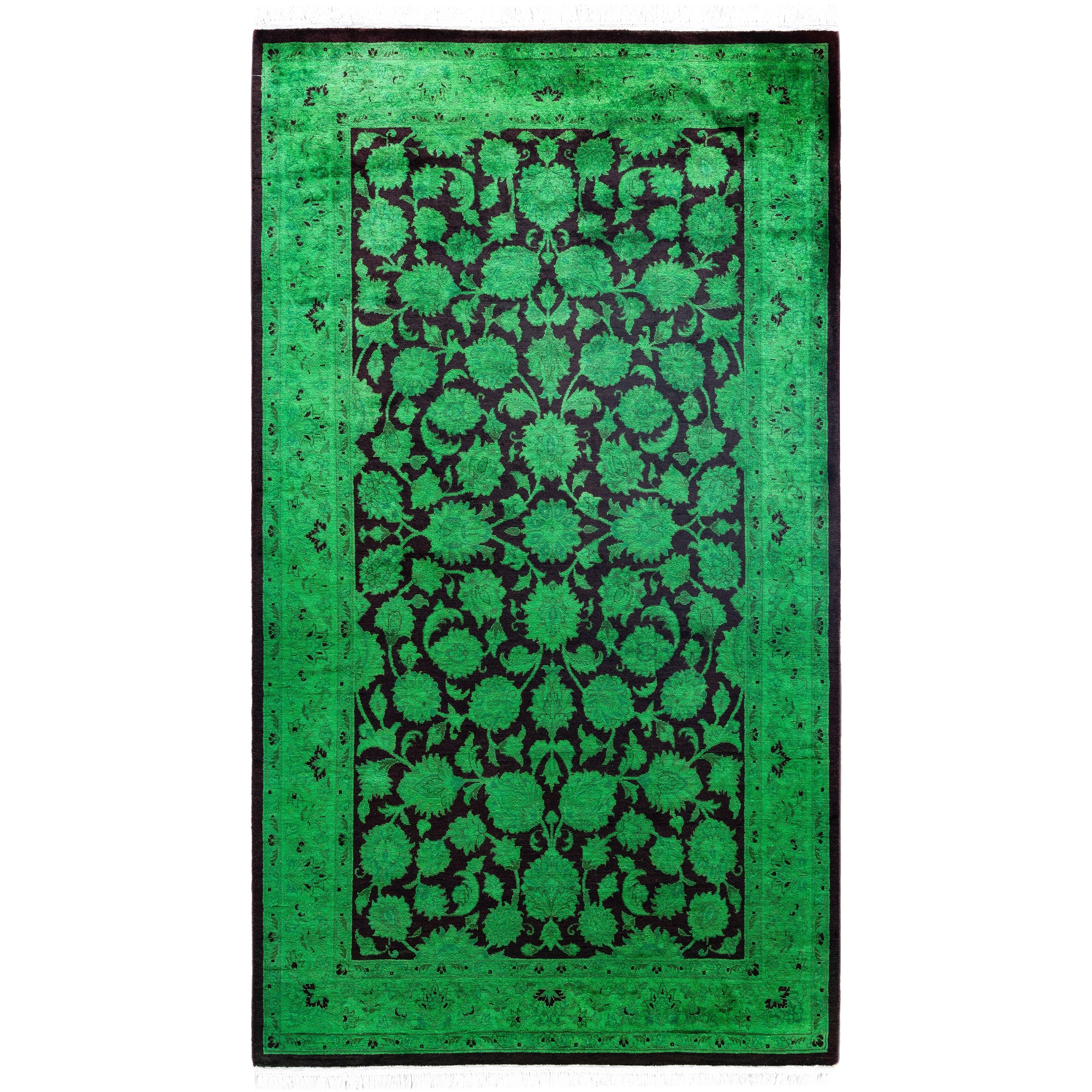 Overdyed Hand Knotted Wool Modern Contemporary Green Area Rug 3 2 X 5 5