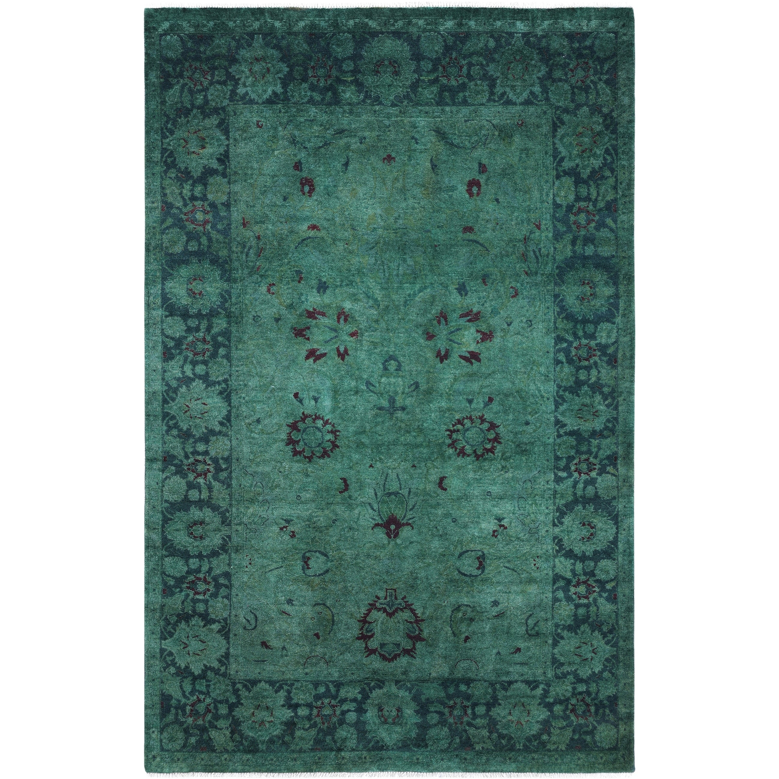 Overdyed Hand Knotted Wool Modern Contemporary Green Area Rug 4 1 X 6 4