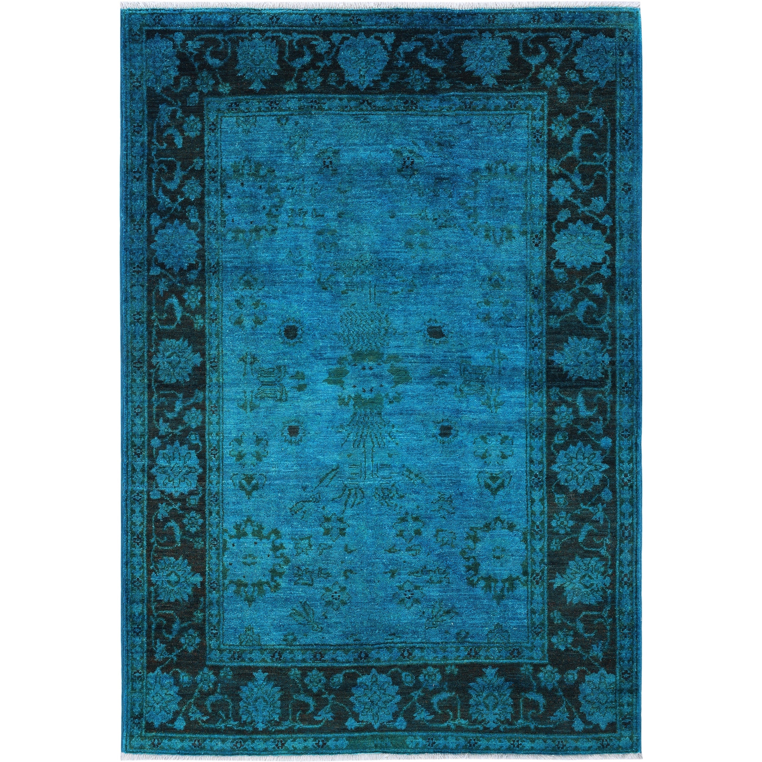 Overdyed Hand Knotted Wool Modern Contemporary Green Area Rug 4 2 X 6 0