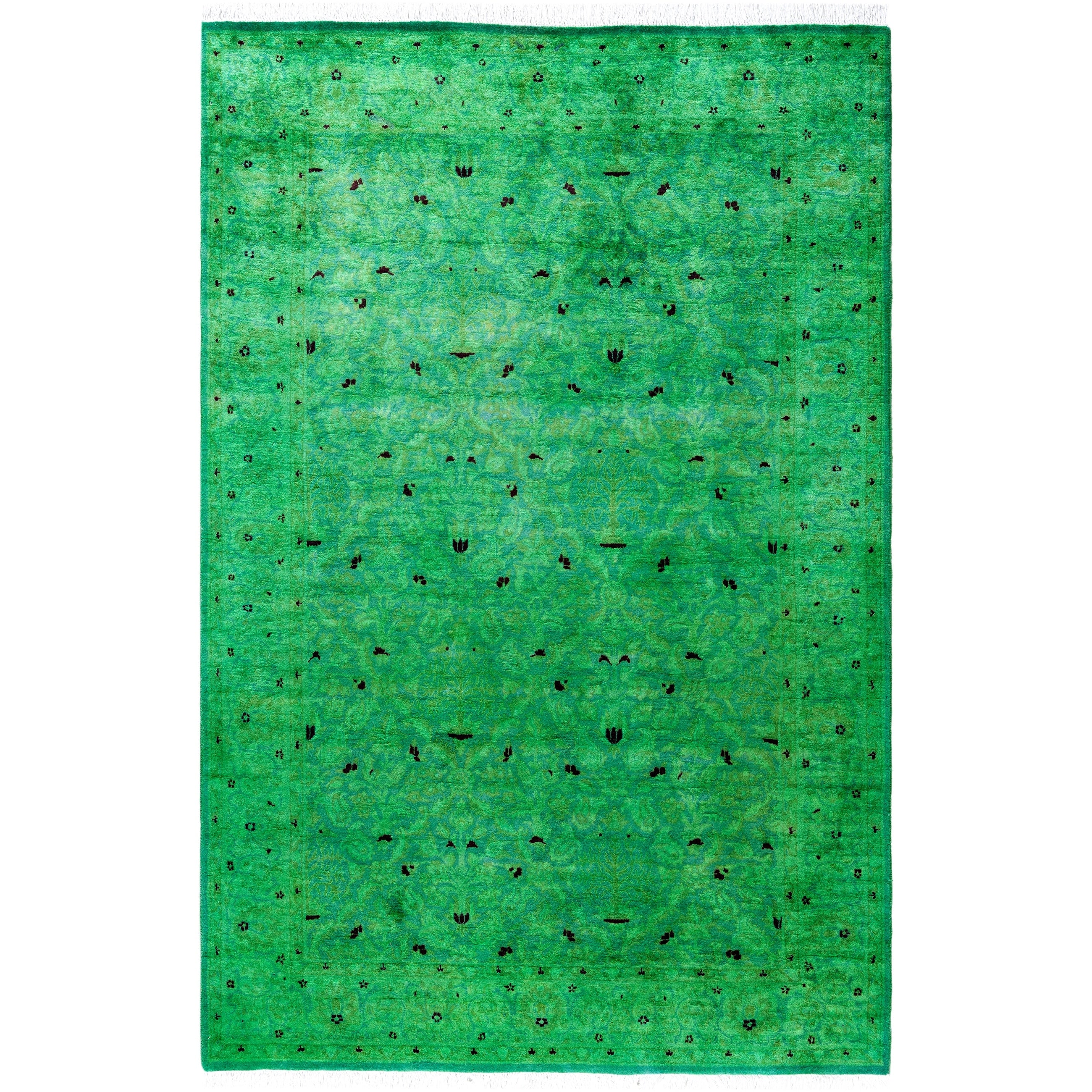 Overdyed Hand Knotted Wool Modern Contemporary Green Area Rug 4 2 X 6 3