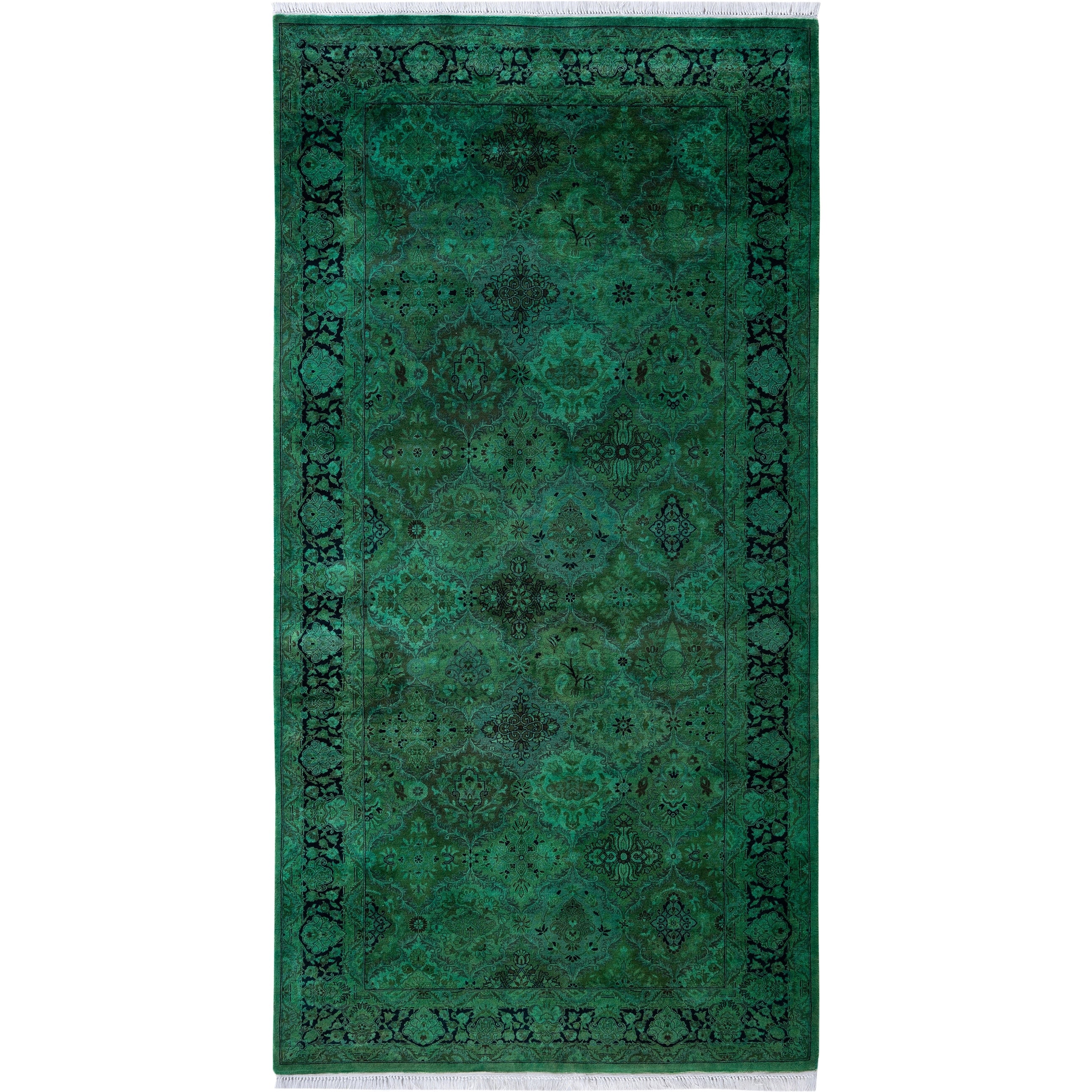Overdyed Hand Knotted Wool Modern Contemporary Green Area Rug 4 2 X 8 1