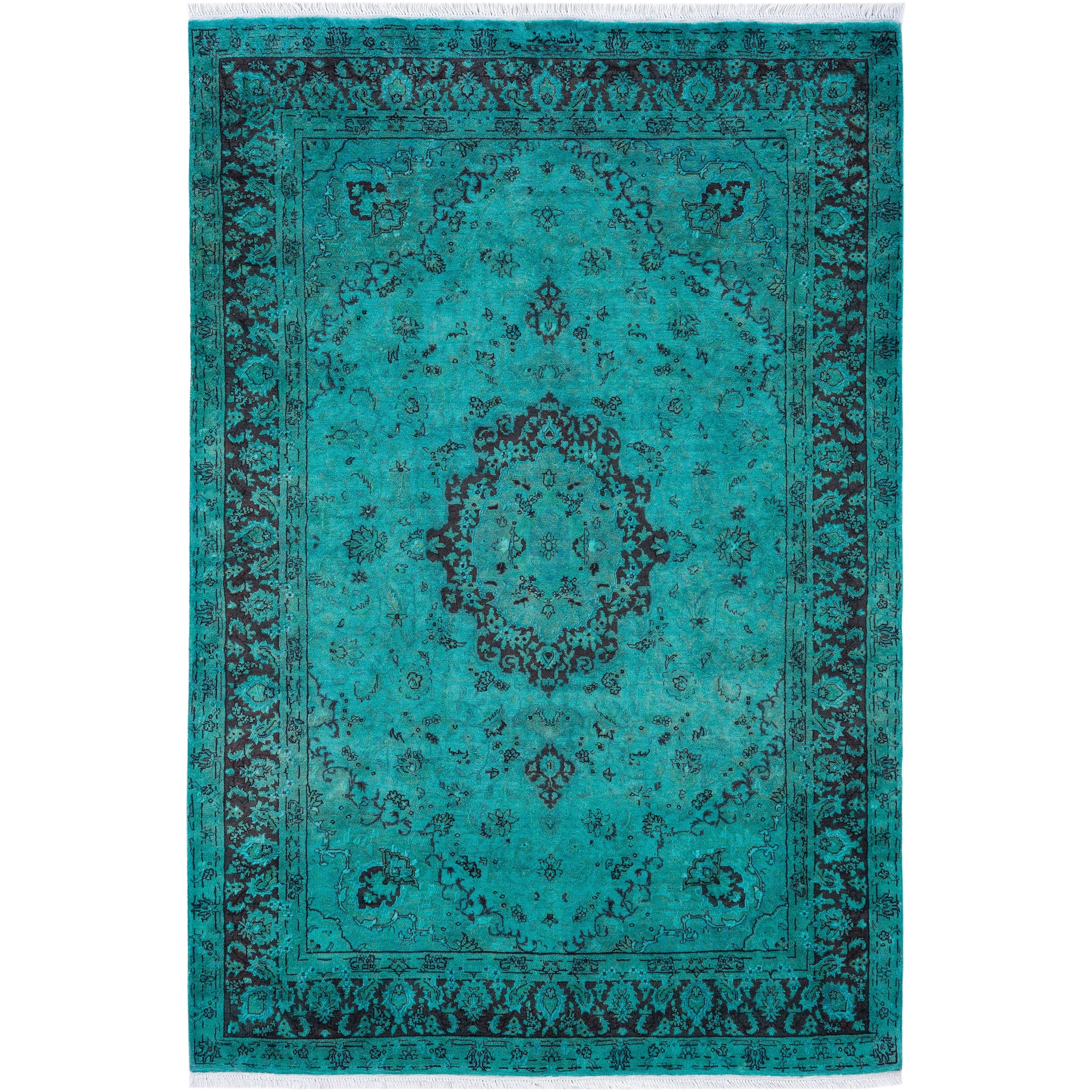 Overdyed Hand Knotted Wool Modern Contemporary Green Area Rug 4 7 X 6 10