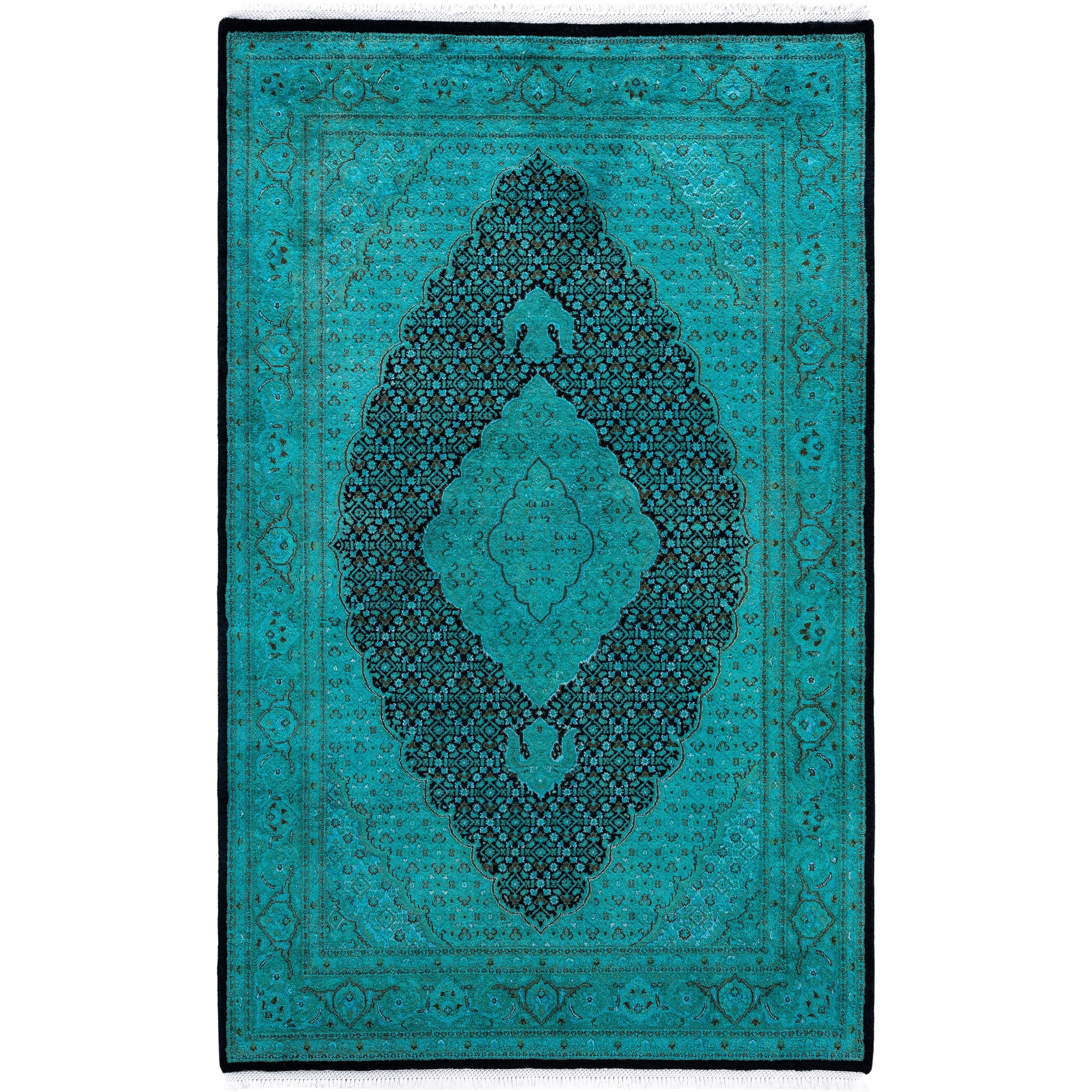 Overdyed Hand Knotted Wool Modern Contemporary Green Area Rug 4 7 X 7 4
