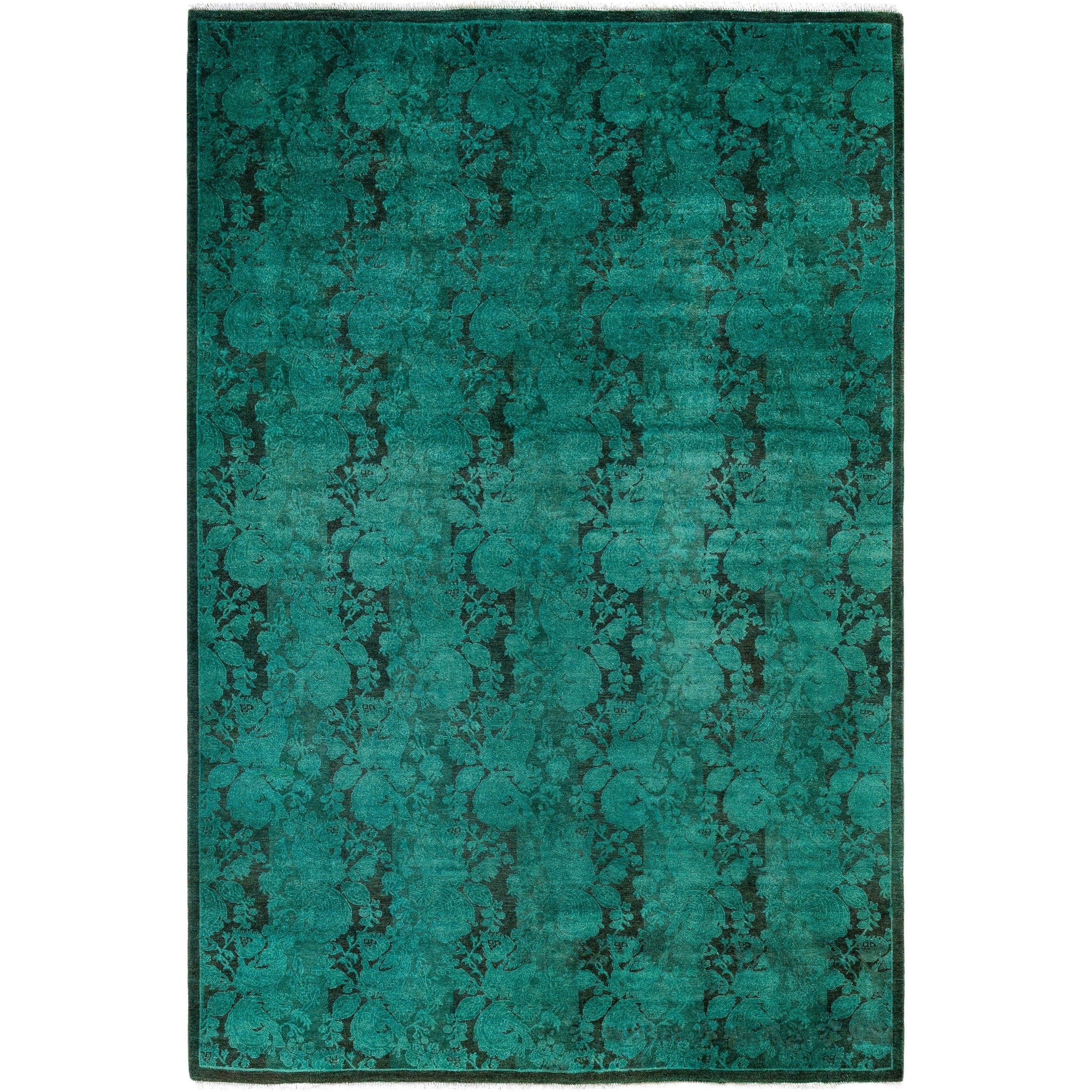 Overdyed Hand Knotted Wool Modern Contemporary Green Area Rug 4 8 X 6 10