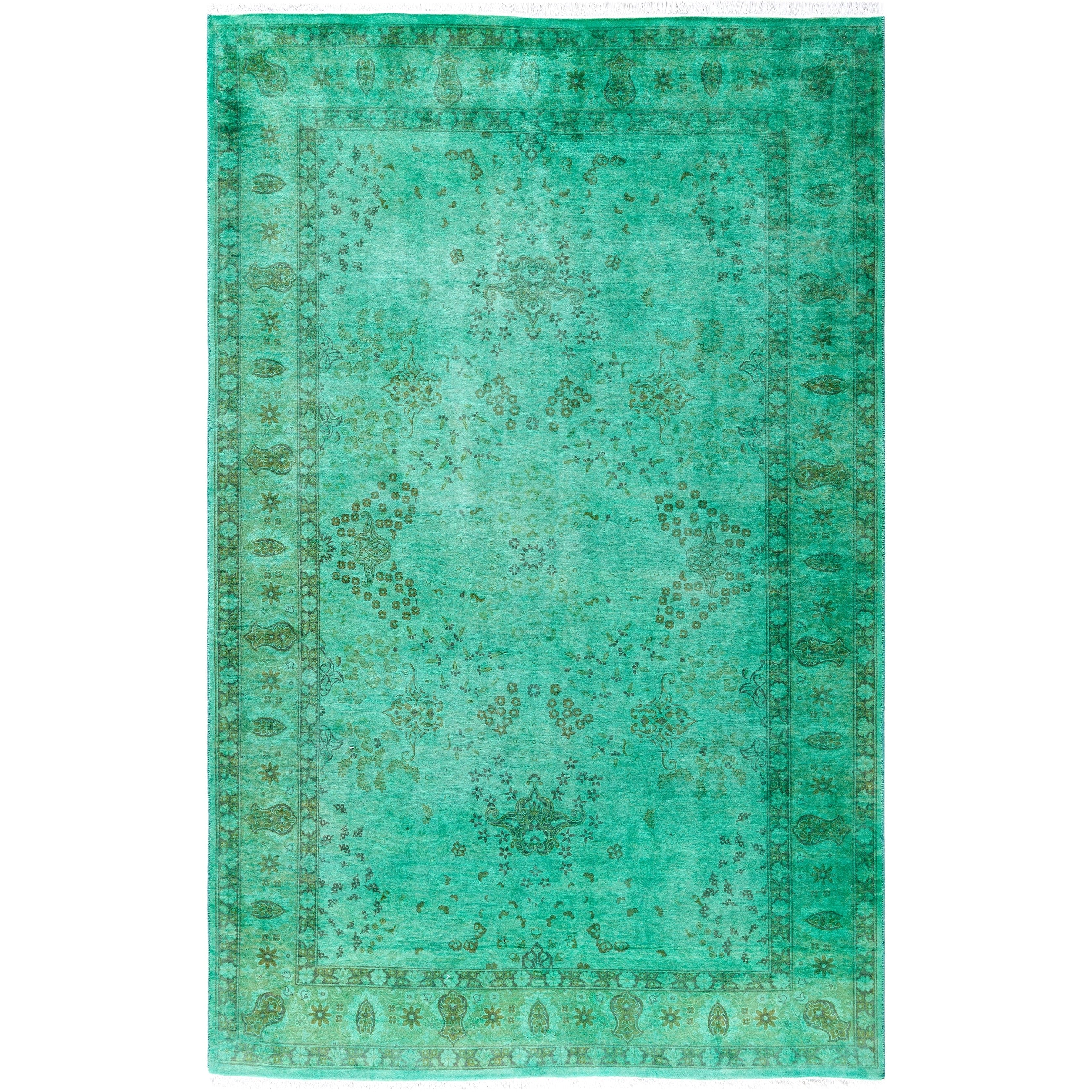 Overdyed Hand Knotted Wool Modern Contemporary Green Area Rug 4 8 X 7 3