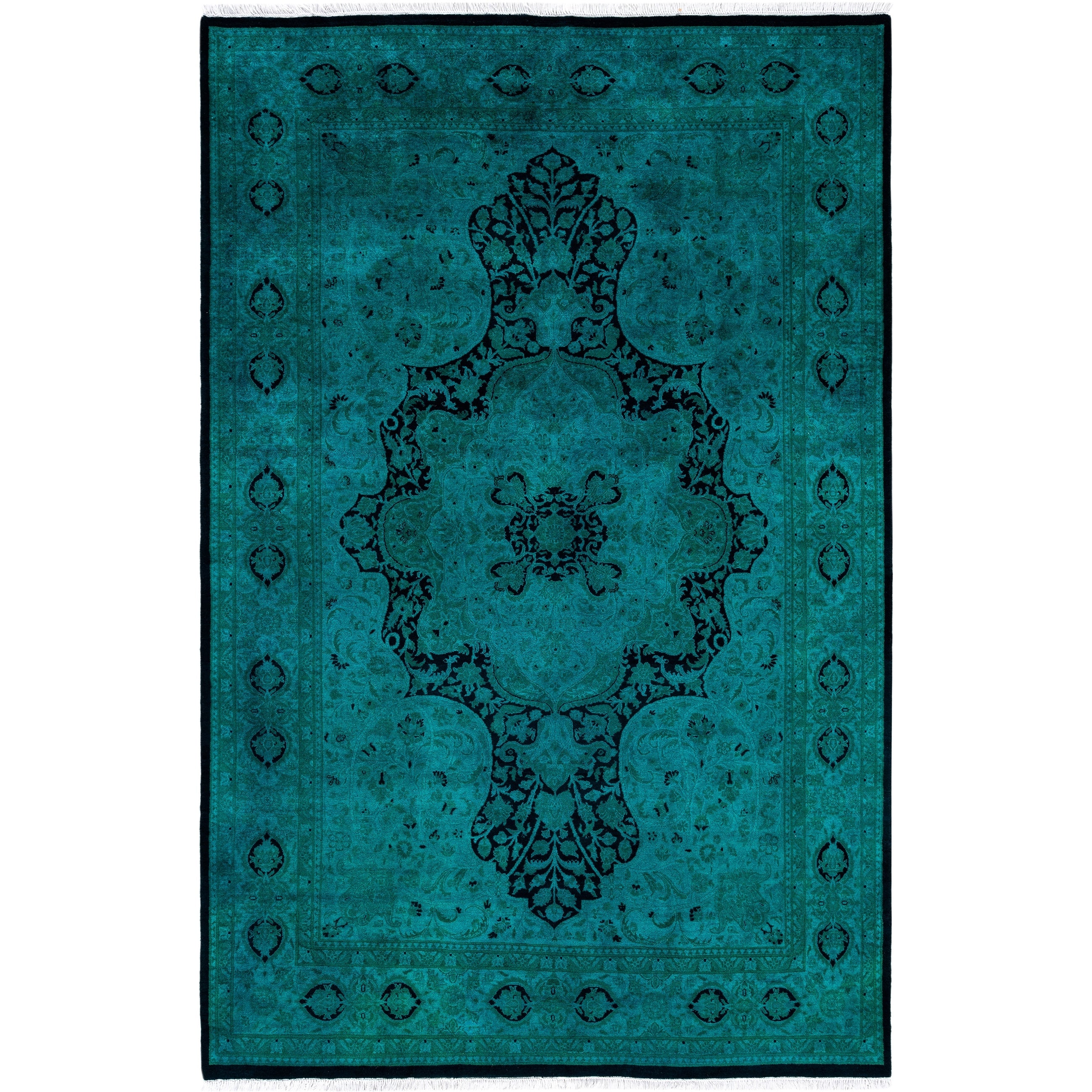 Overdyed Hand Knotted Wool Modern Contemporary Green Area Rug 5 1 X 7 10