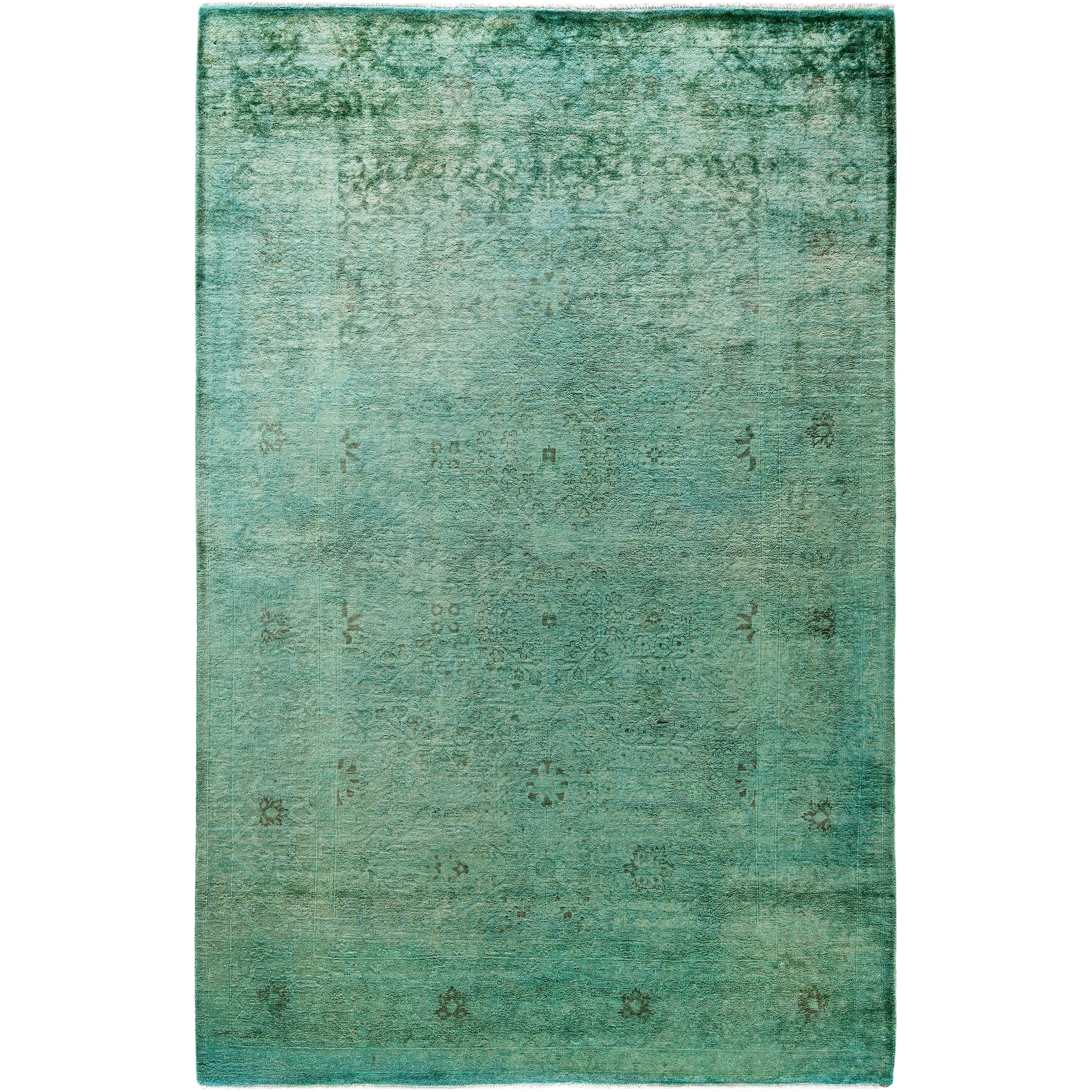 Overdyed Hand Knotted Wool Modern Contemporary Green Area Rug 5 1 X 7 7
