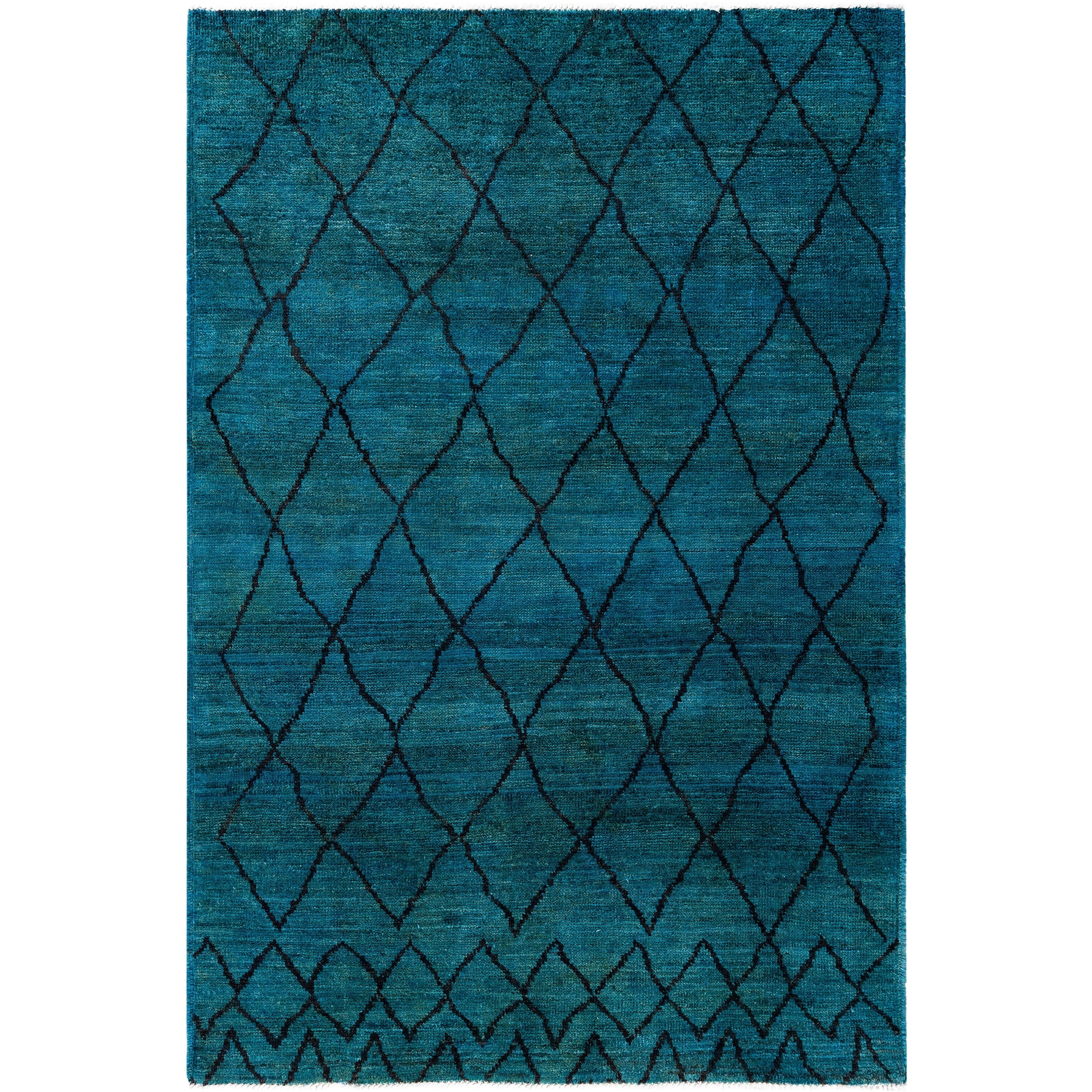 Overdyed Hand Knotted Wool Modern Contemporary Green Area Rug 5 1 X 7 7