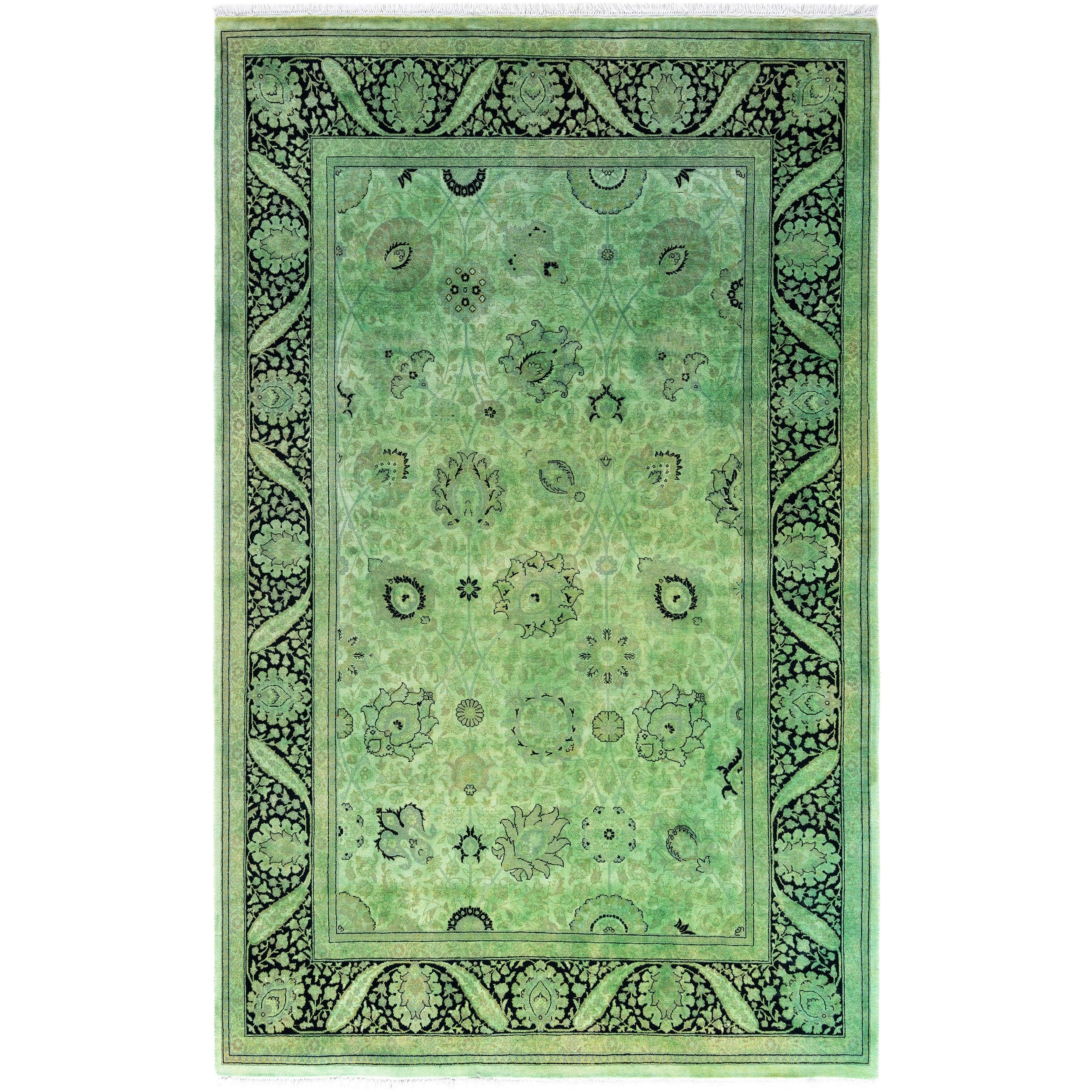 Overdyed Hand Knotted Wool Modern Contemporary Green Area Rug 5 1 X 8 2