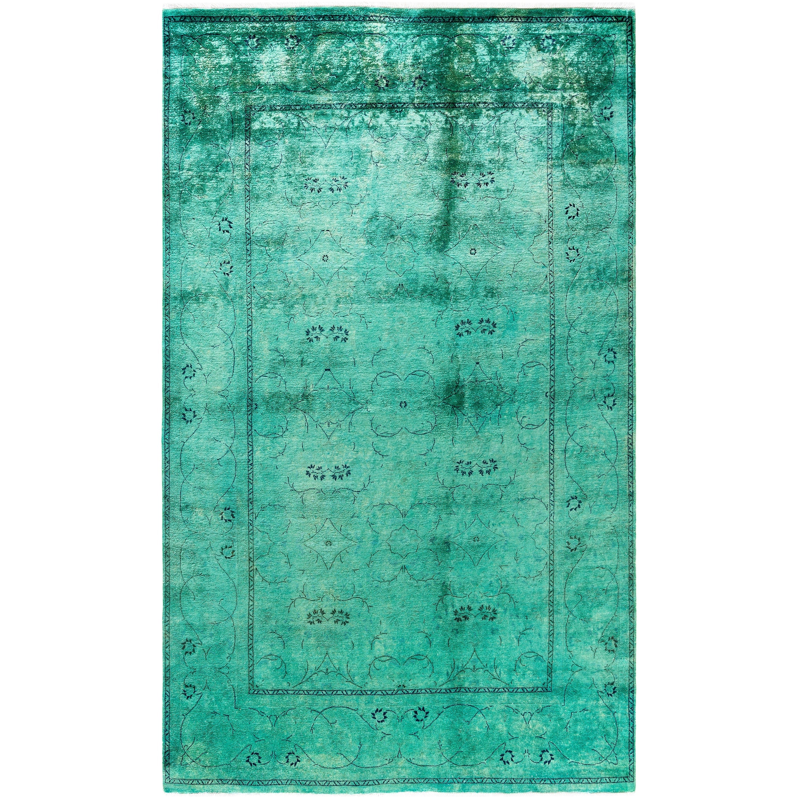 Overdyed Hand Knotted Wool Modern Contemporary Green Area Rug 5 1 X 8 3
