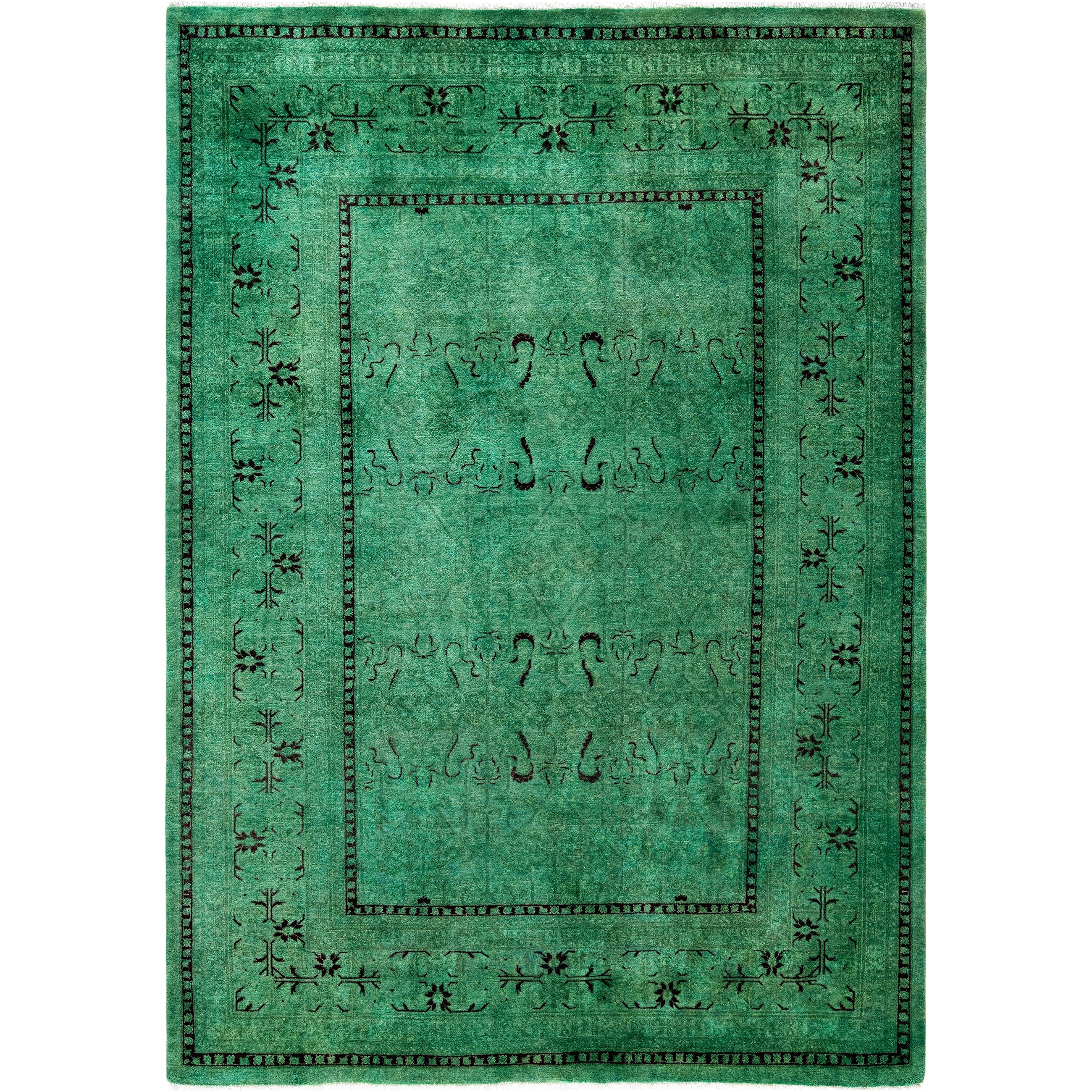 Overdyed Hand Knotted Wool Modern Contemporary Green Area Rug 5 2 X 7 9