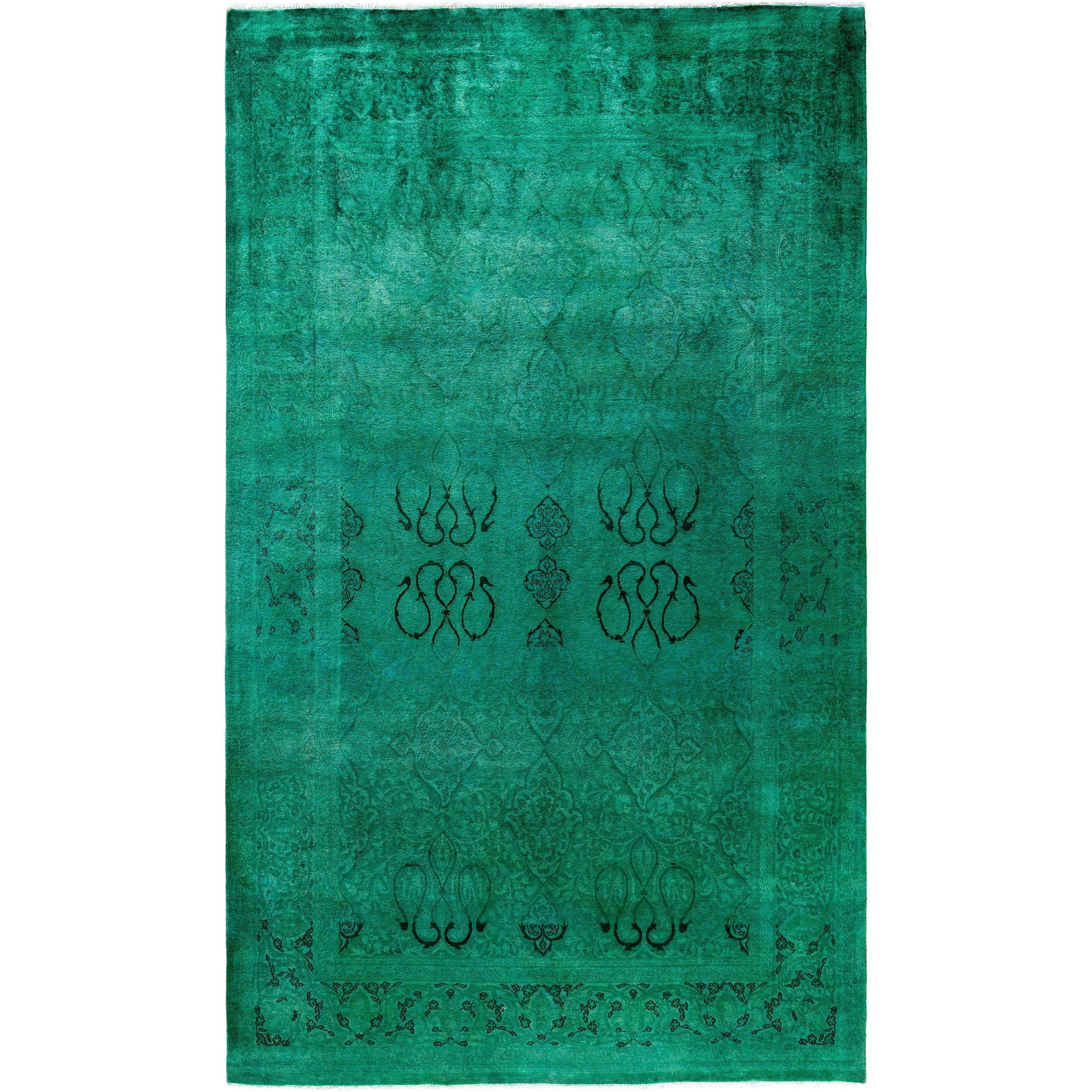 Overdyed Hand Knotted Wool Modern Contemporary Green Area Rug 5 2 X 8 5