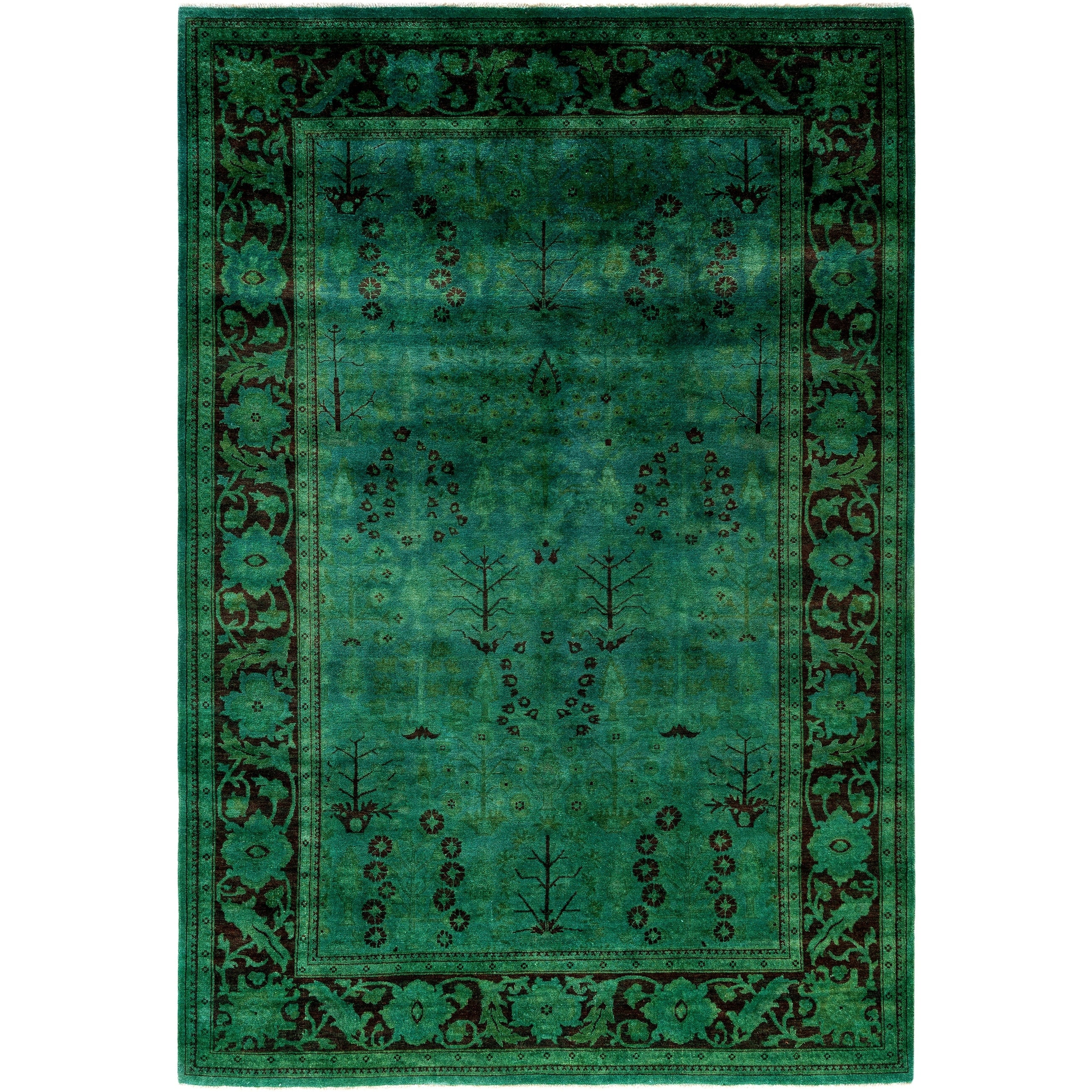 Overdyed Hand Knotted Wool Modern Contemporary Green Area Rug 6 1 X 8 10