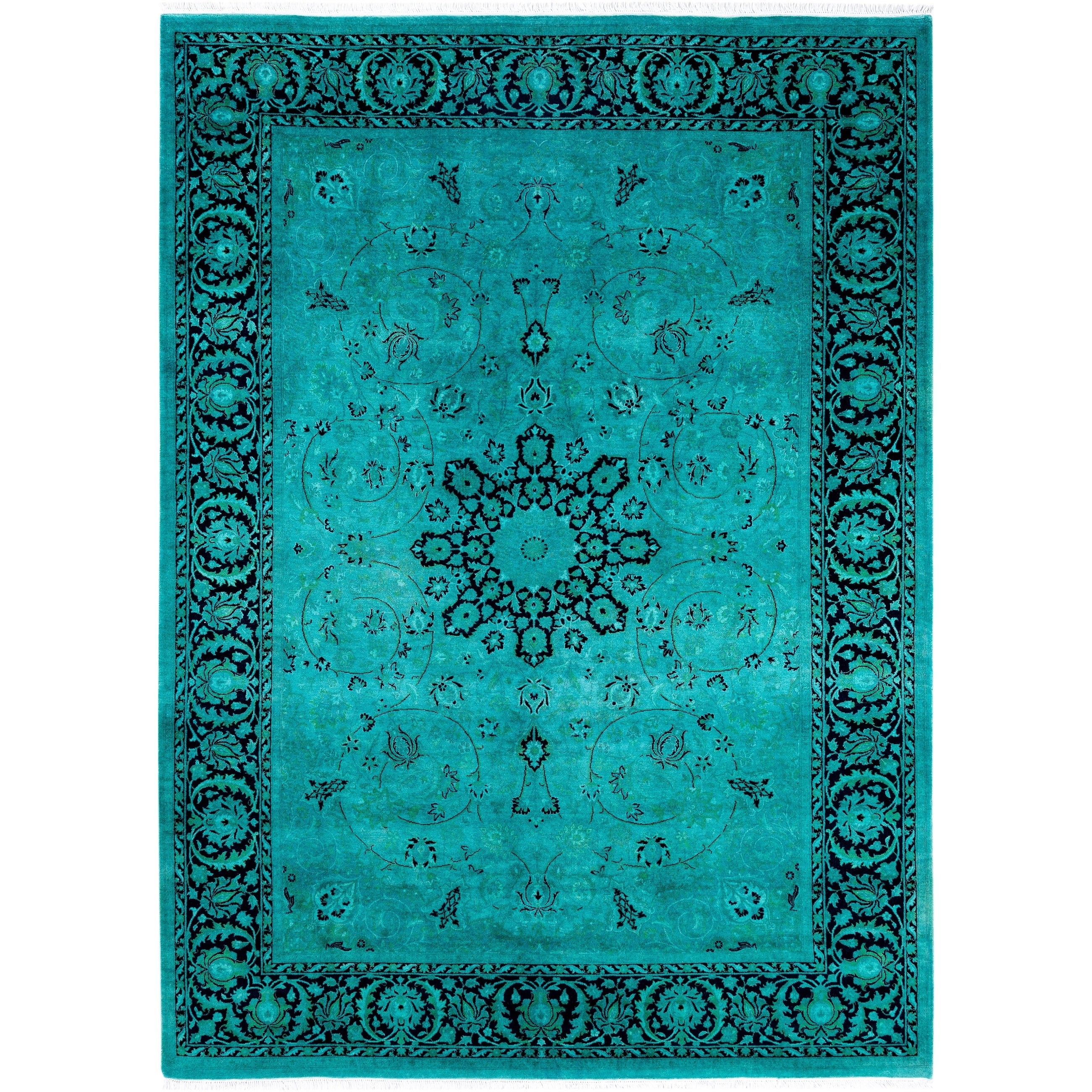 Overdyed Hand Knotted Wool Modern Contemporary Green Area Rug 6 1 X 8 5