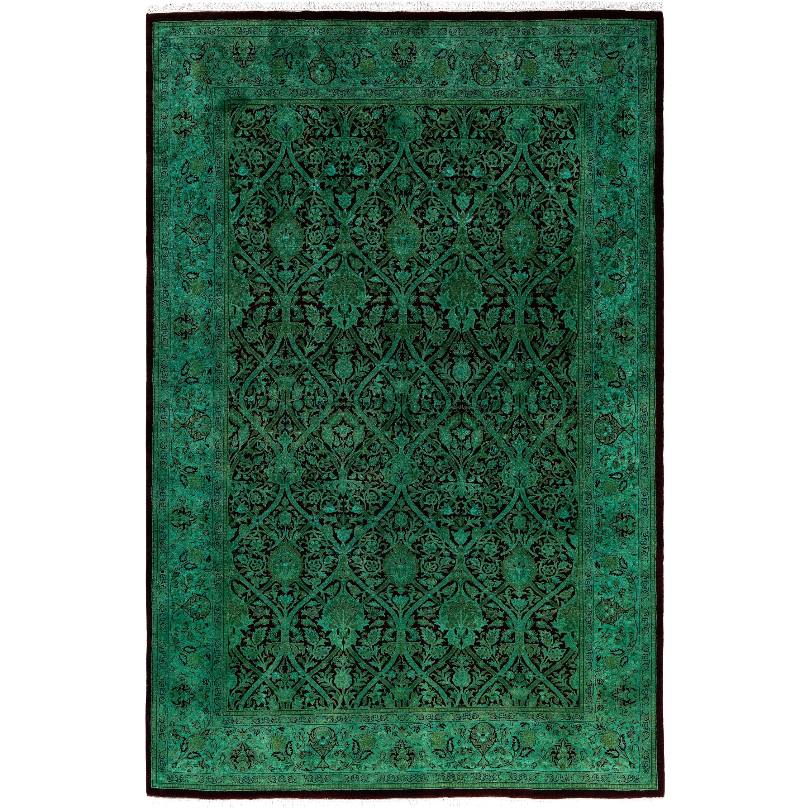 Overdyed Hand Knotted Wool Modern Contemporary Green Area Rug 6 1 X 9 3