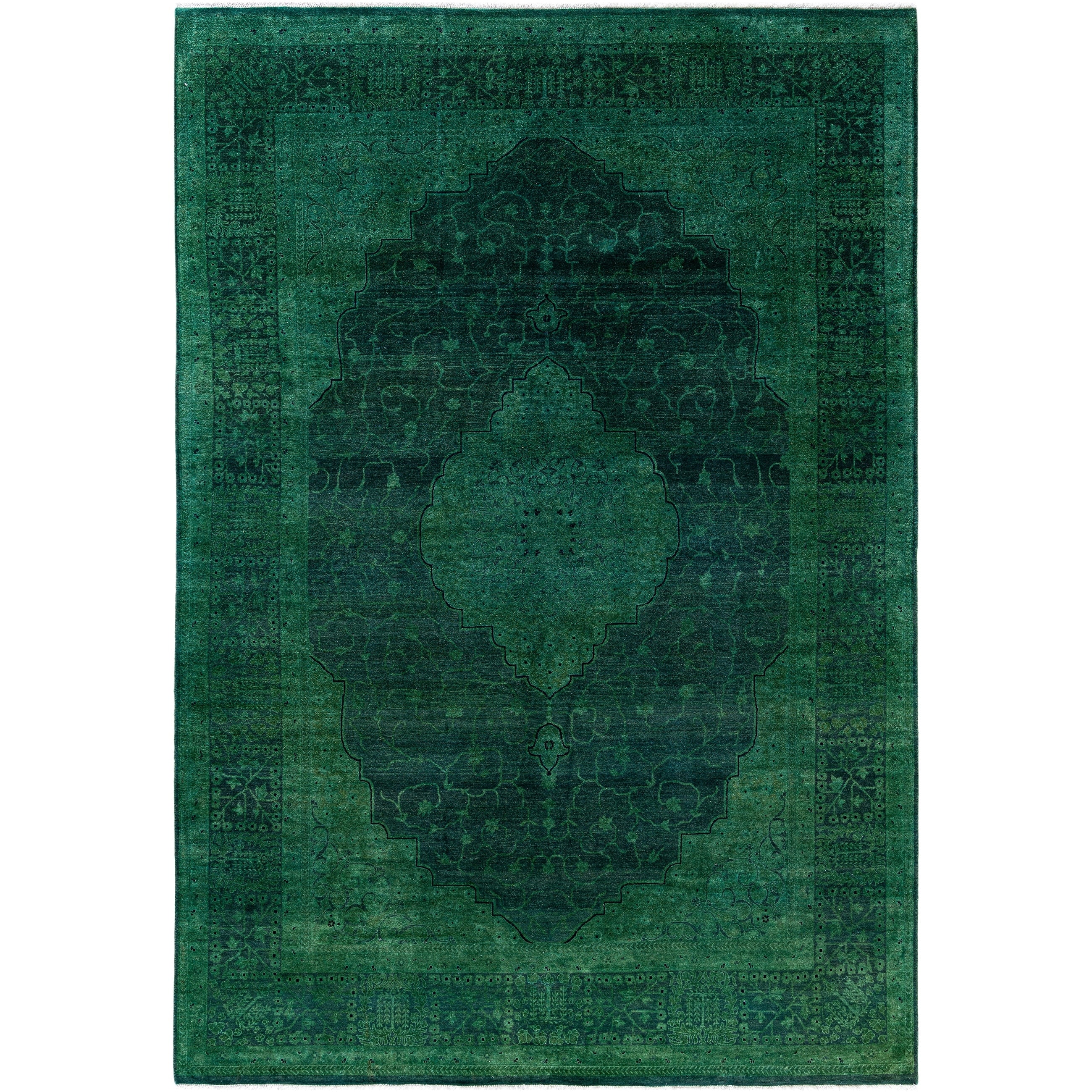 Overdyed Hand Knotted Wool Modern Contemporary Green Area Rug 6 2 X 9 2