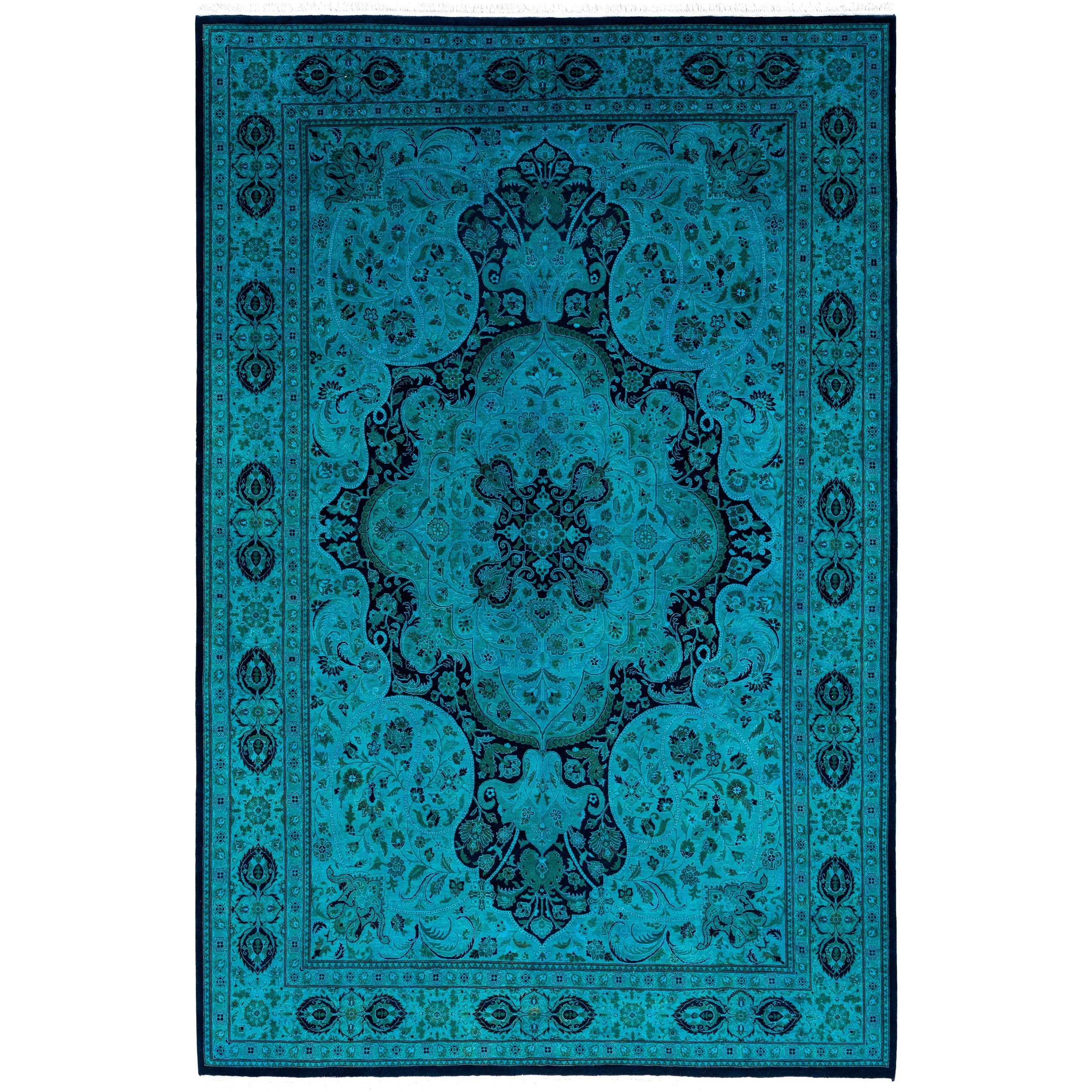 Overdyed Hand Knotted Wool Modern Contemporary Green Area Rug 6 2 X 9 9