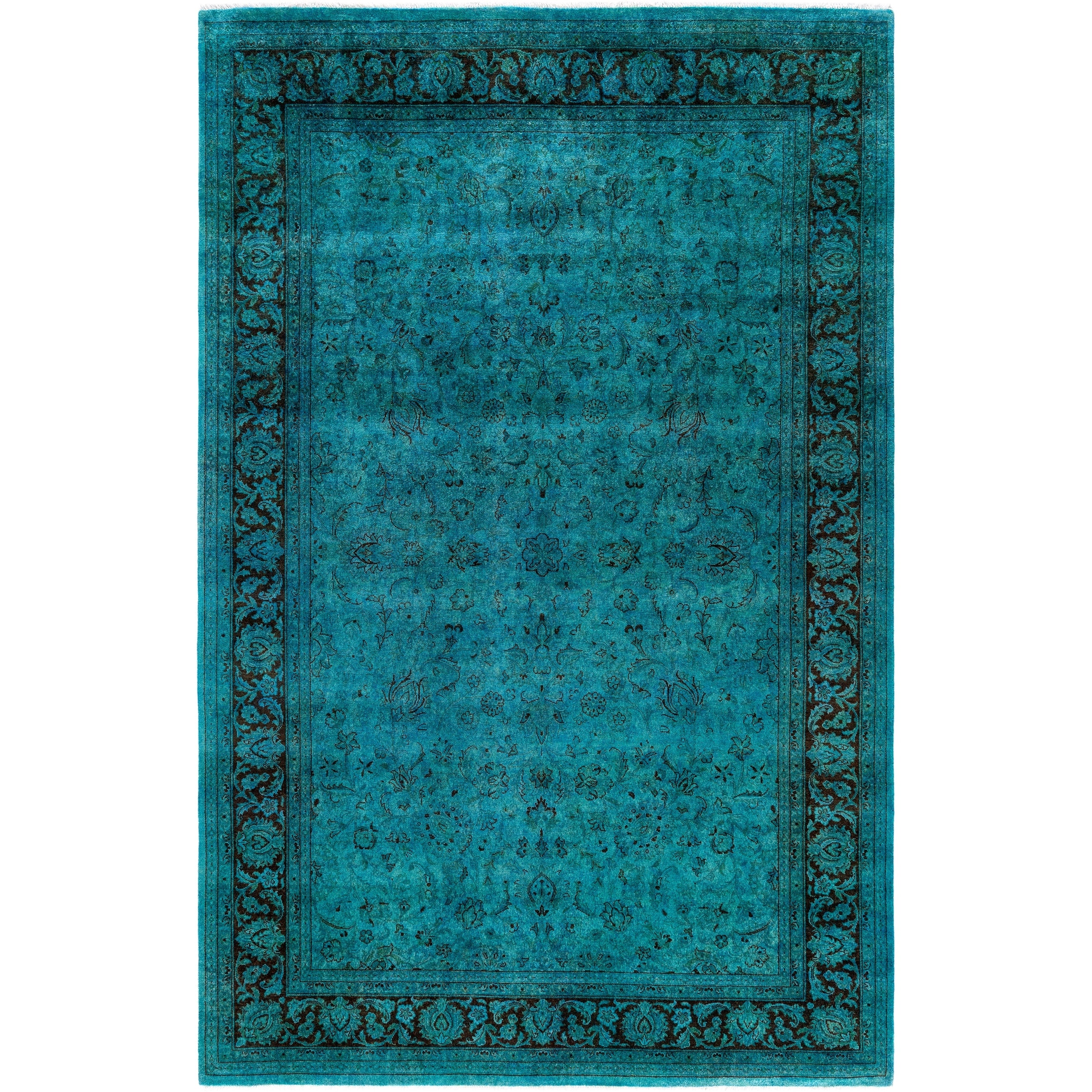 Overdyed Hand Knotted Wool Modern Contemporary Green Area Rug 6 3 X 9 1