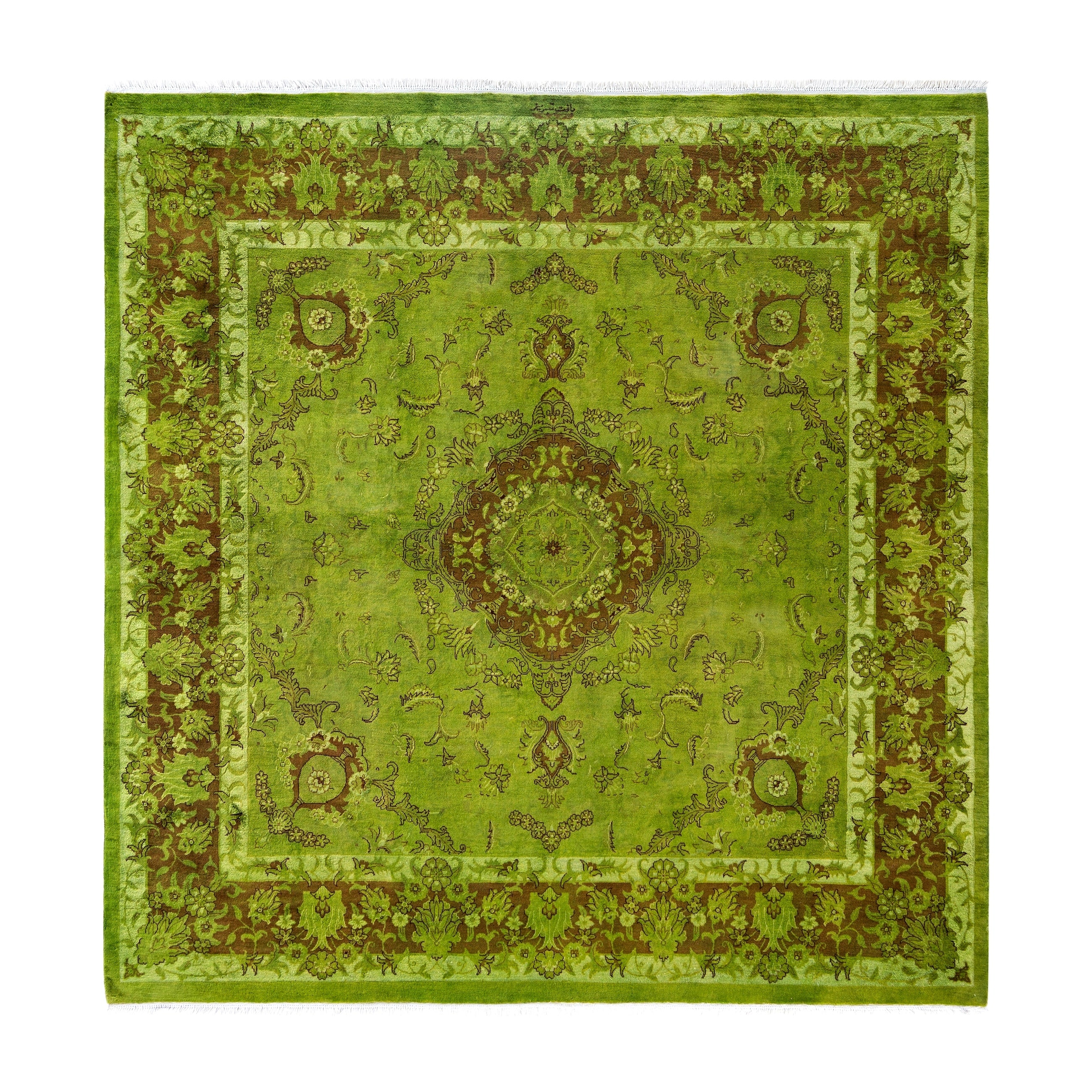 Overdyed Hand Knotted Wool Modern Contemporary Green Area Rug 6 8 X 6 9