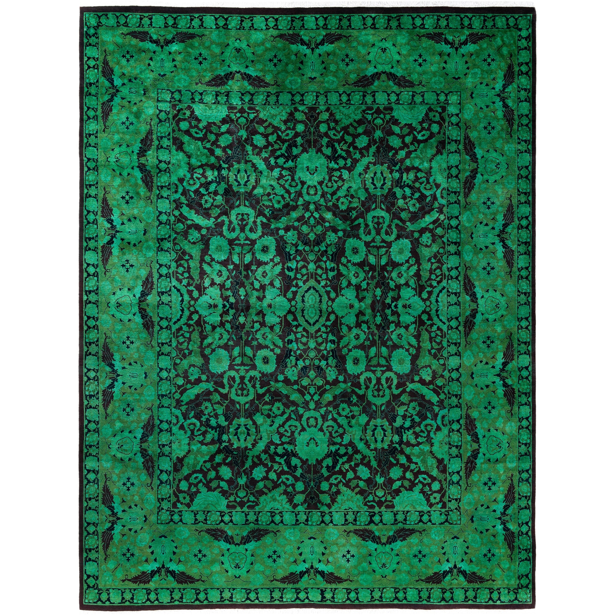 Overdyed Hand Knotted Wool Modern Contemporary Green Area Rug 7 10 X 10 5