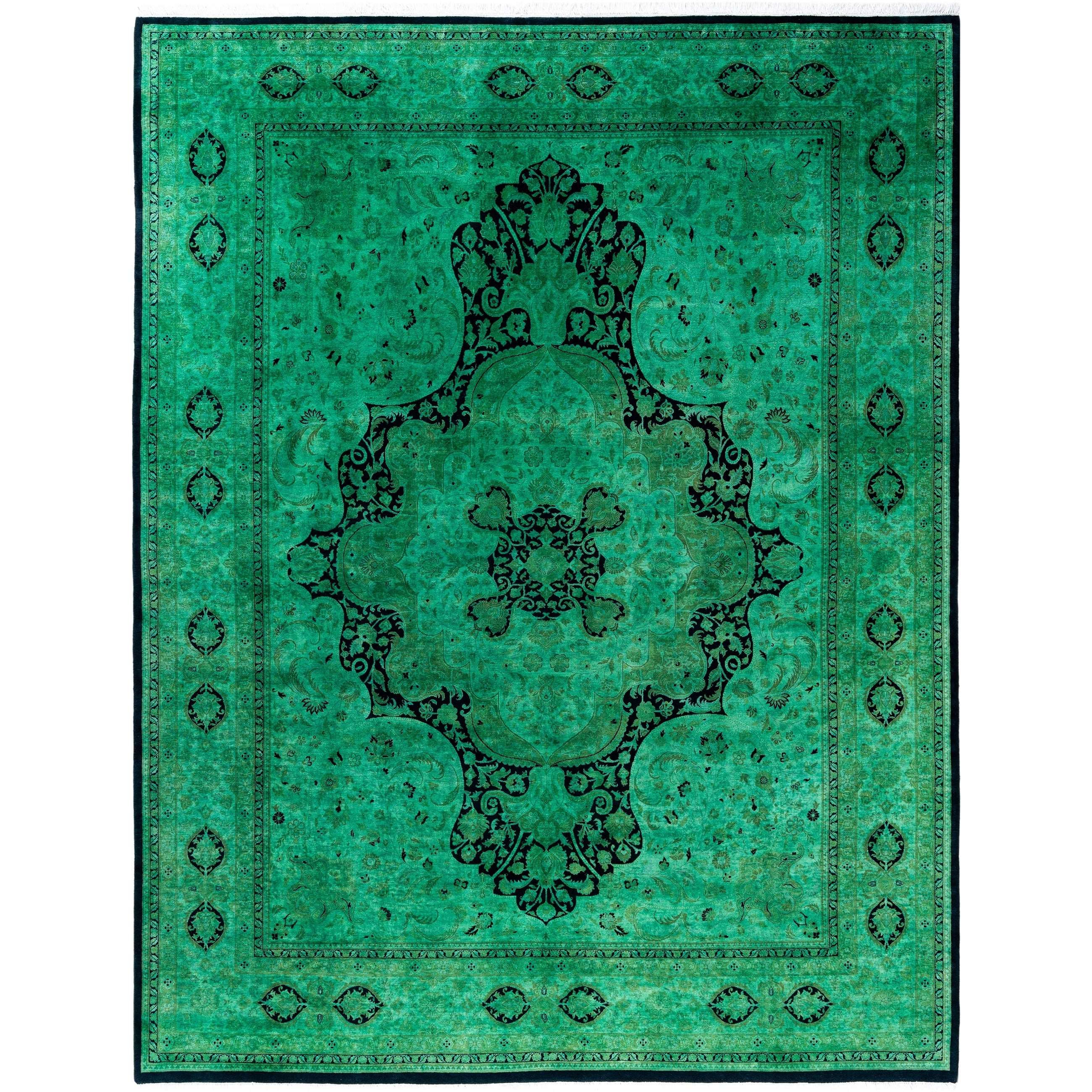 Overdyed Hand Knotted Wool Modern Contemporary Green Area Rug 8 0 X 10 5