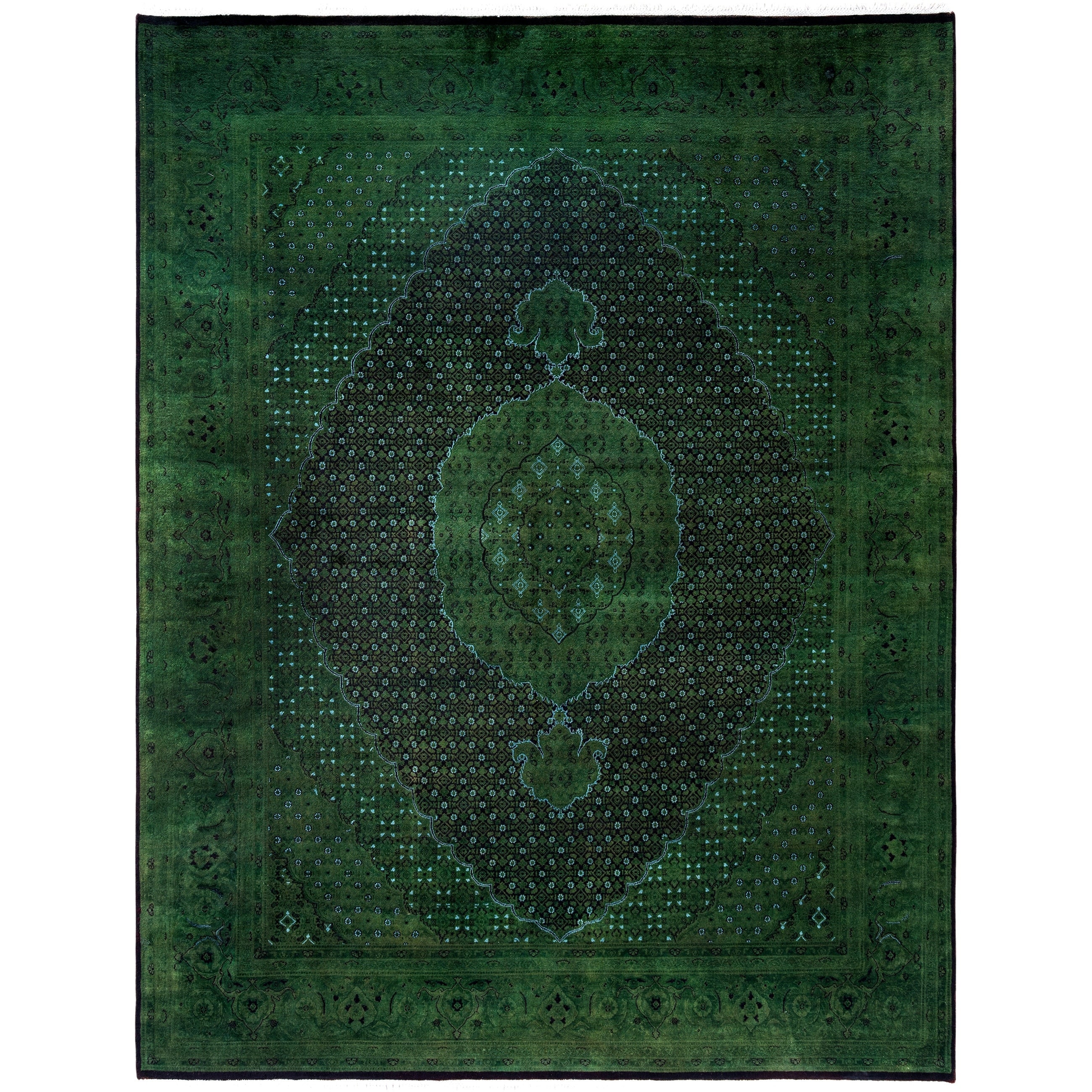 Overdyed Hand Knotted Wool Modern Contemporary Green Area Rug 8 0 X 10 5