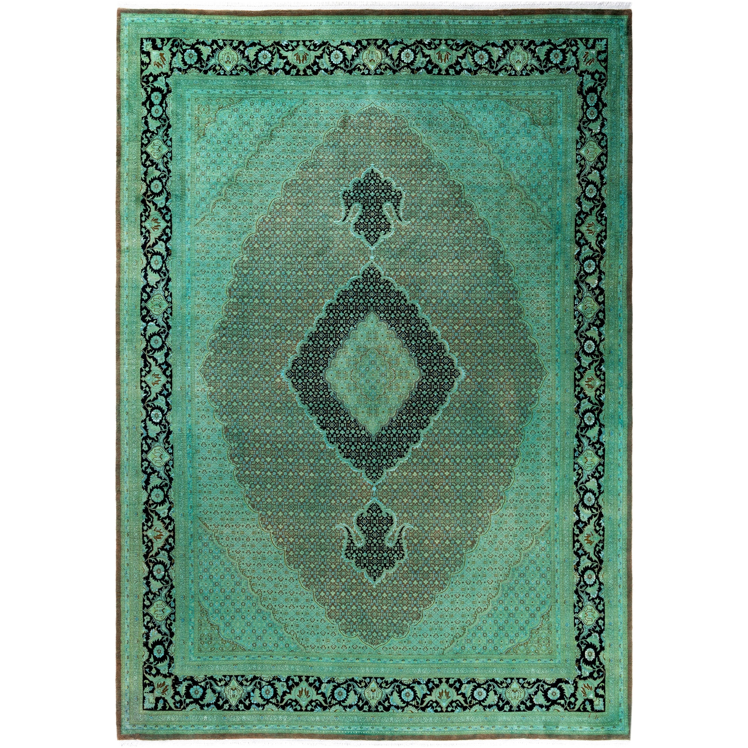 Overdyed Hand Knotted Wool Modern Contemporary Green Area Rug 8 10 X 12 7