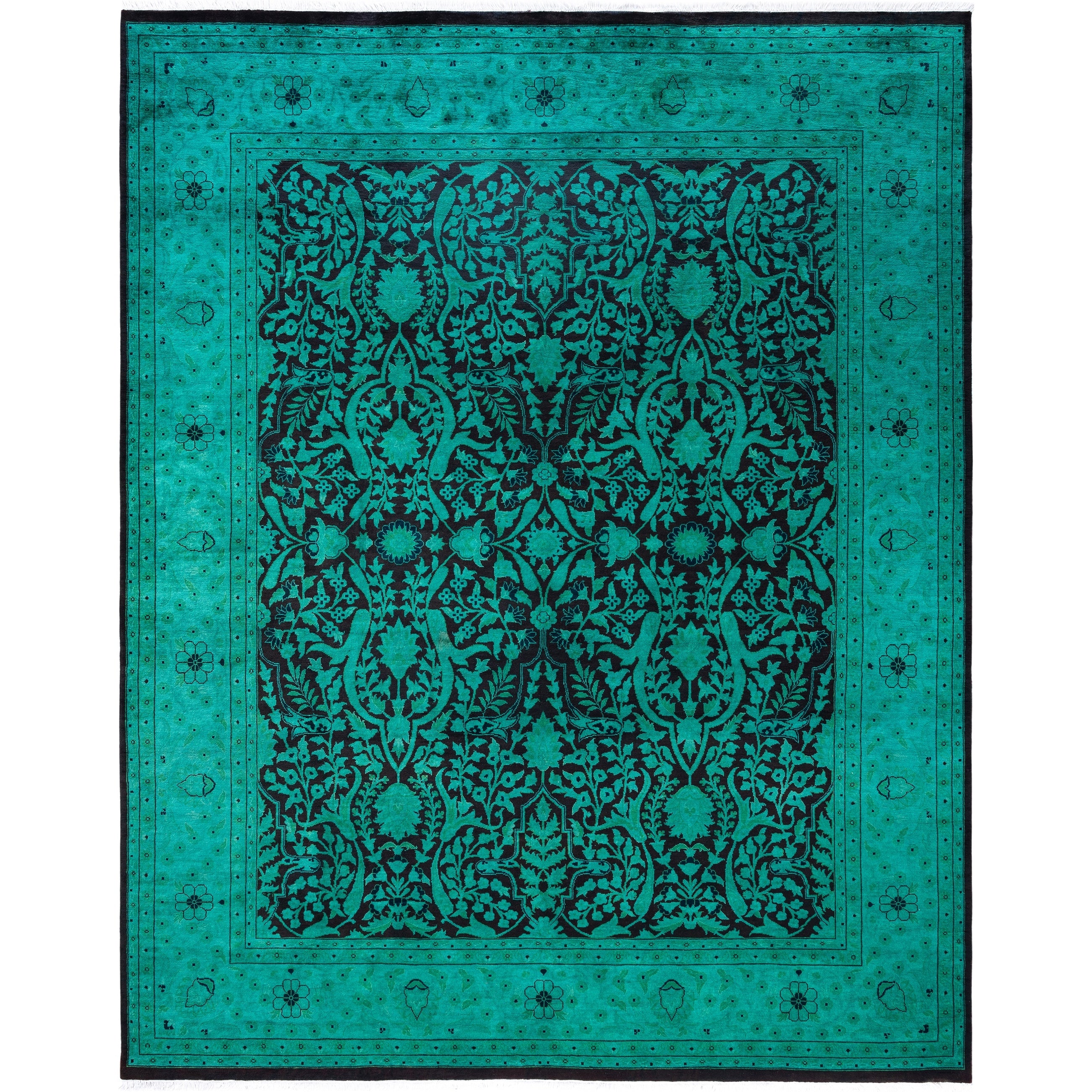 Overdyed Hand Knotted Wool Modern Contemporary Green Area Rug 8 1 X 10 2
