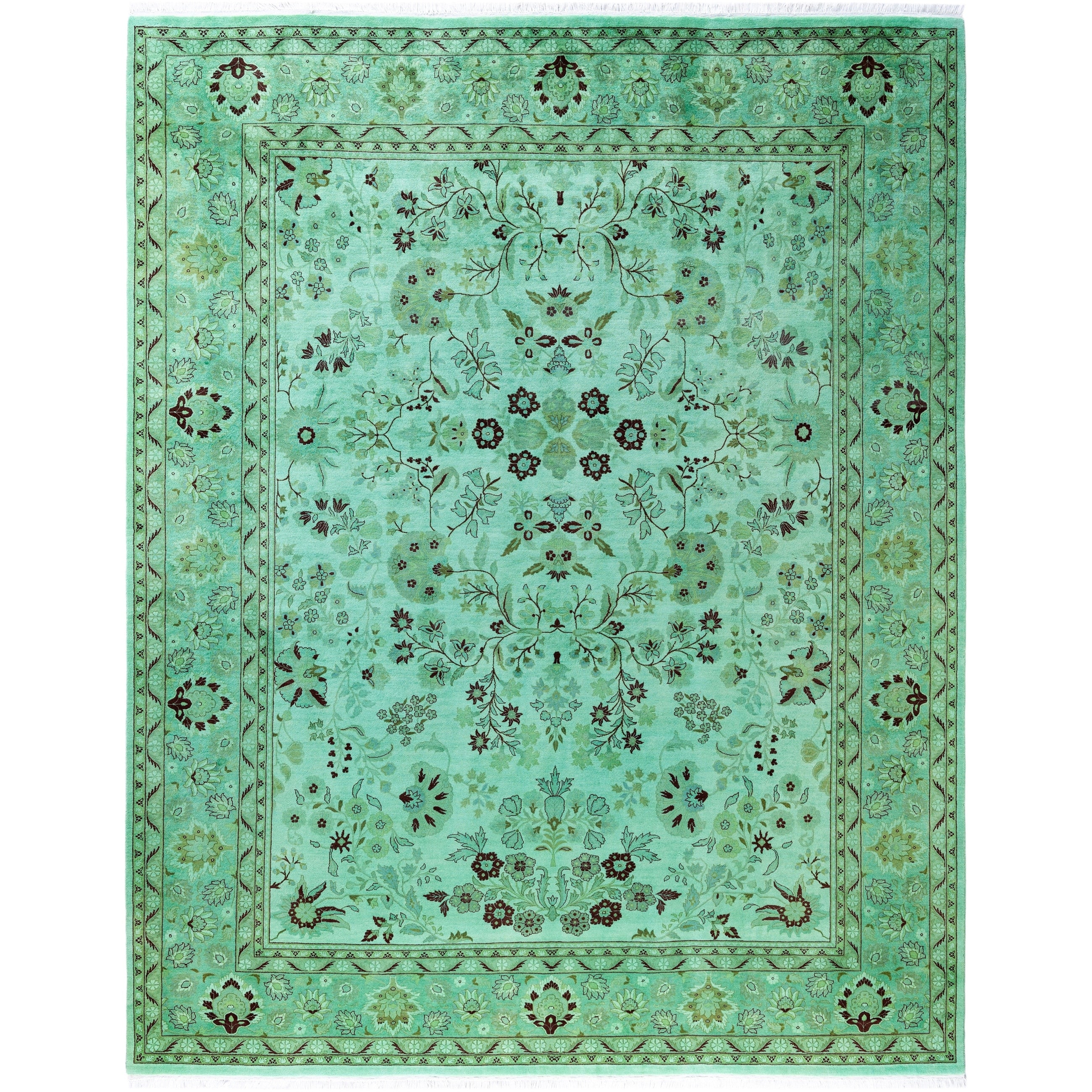 Overdyed Hand Knotted Wool Modern Contemporary Green Area Rug 8 1 X 10 3