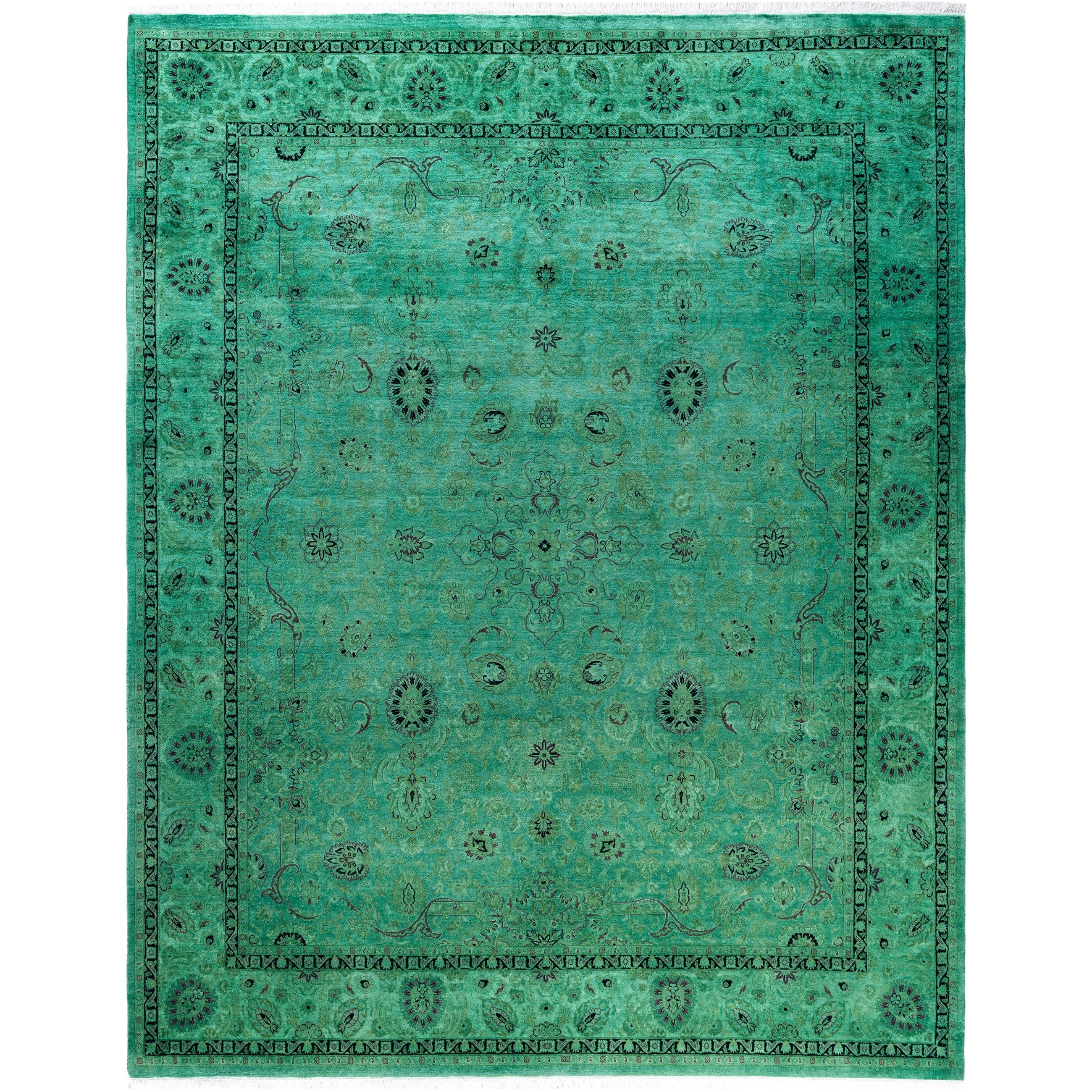 Overdyed Hand Knotted Wool Modern Contemporary Green Area Rug 8 1 X 10 3