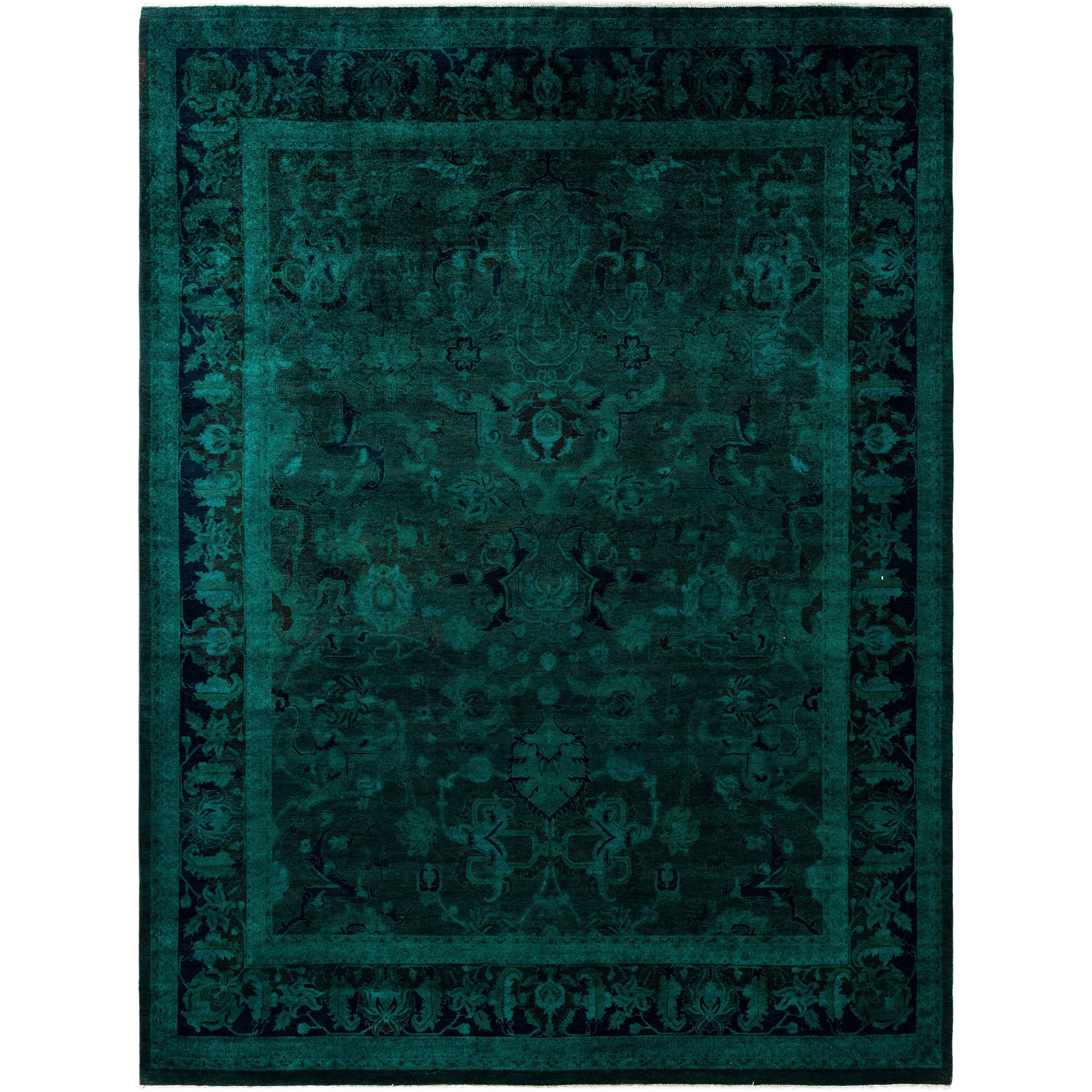 Overdyed Hand Knotted Wool Modern Contemporary Green Area Rug 8 1 X 10 6