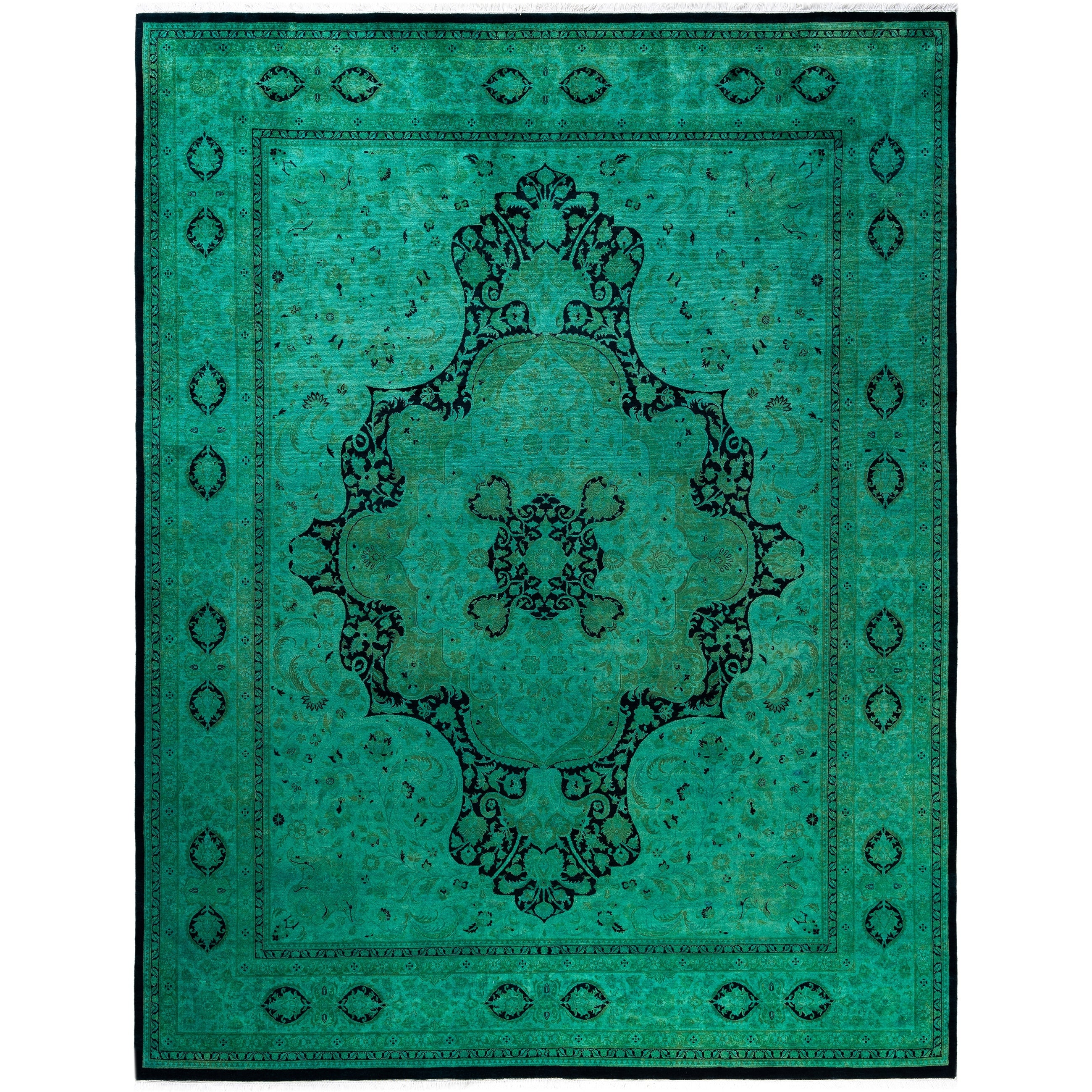 Overdyed Hand Knotted Wool Modern Contemporary Green Area Rug 8 1 X 10 6
