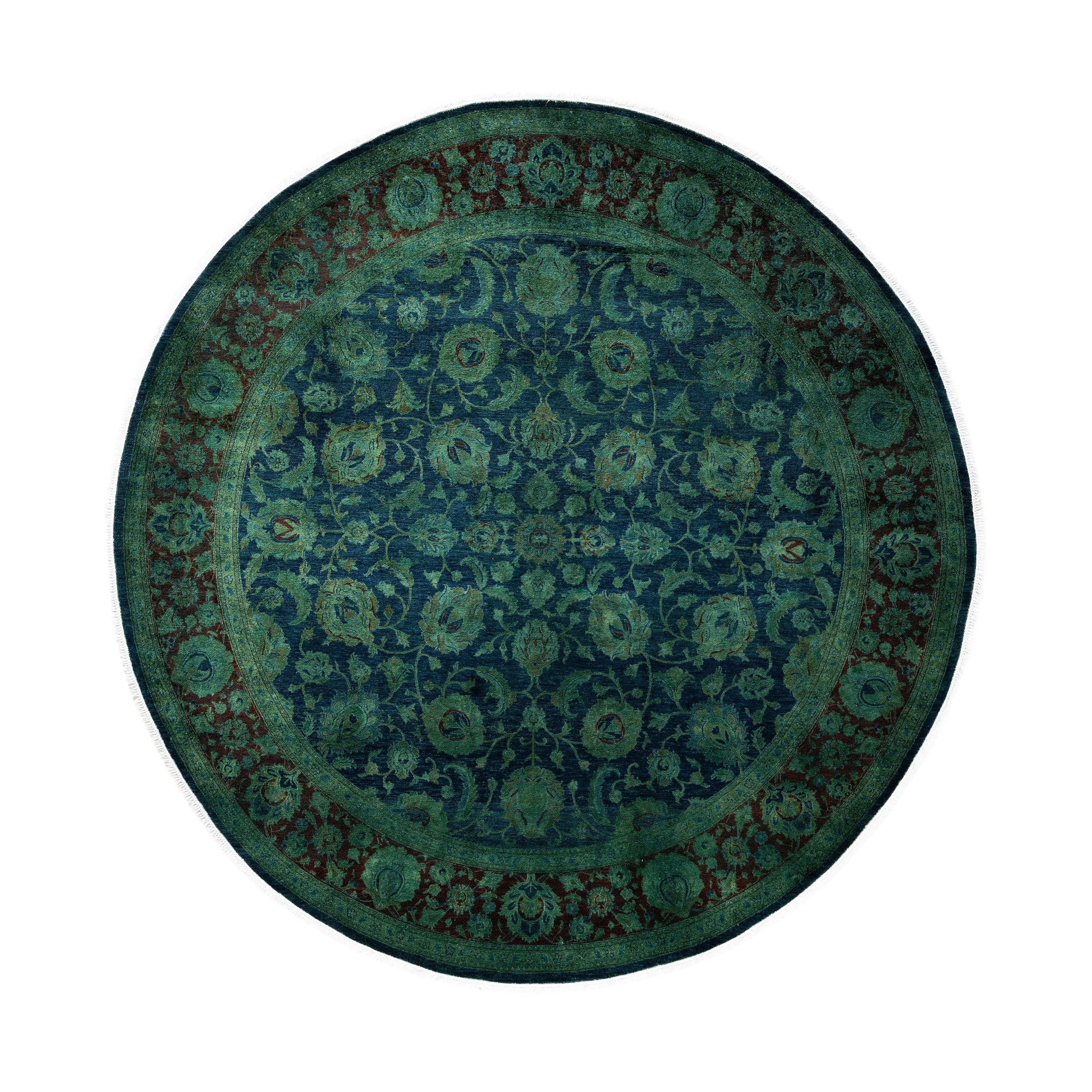 Overdyed Hand Knotted Wool Modern Contemporary Green Area Rug 8 1 X 8 1